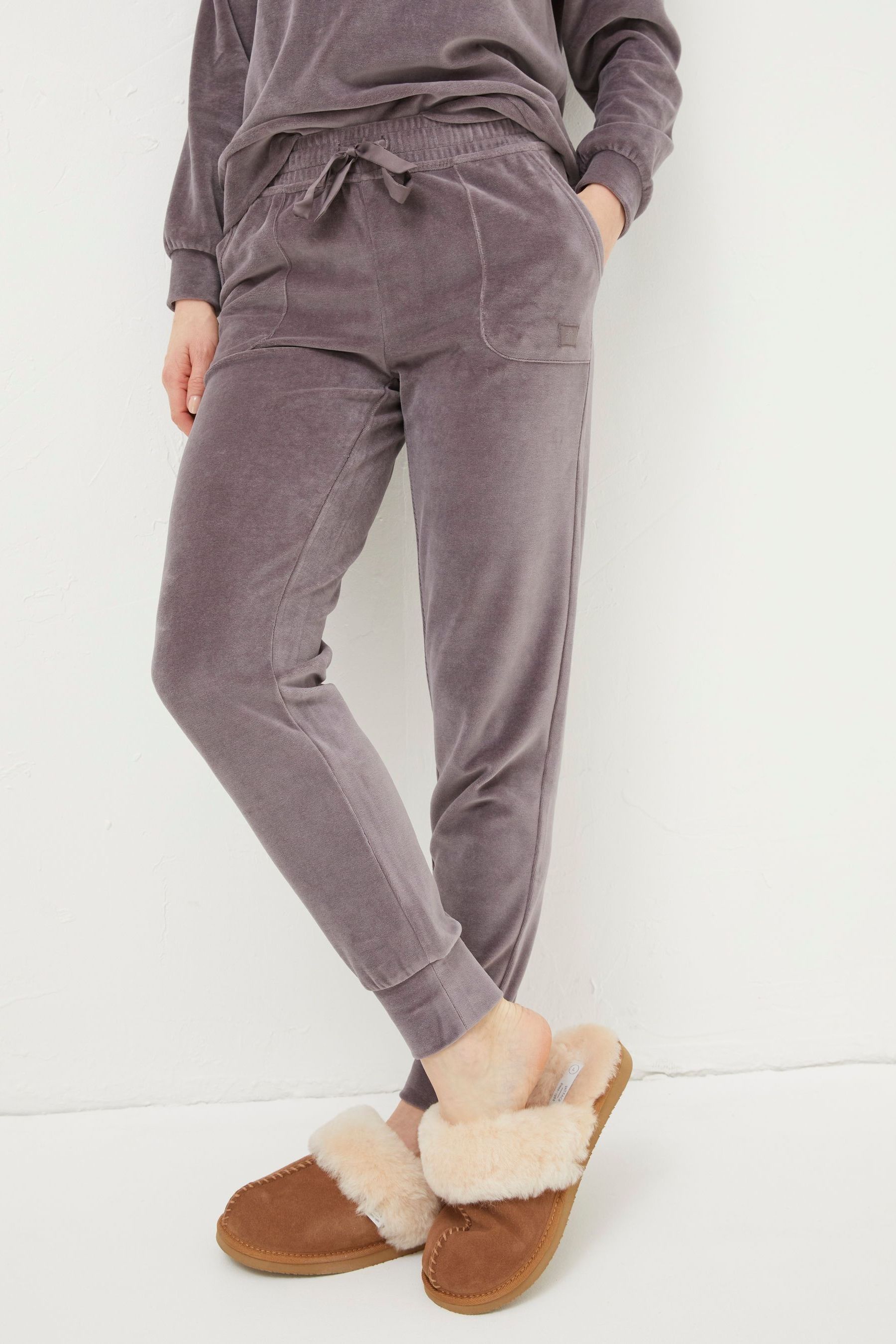 Grey velvet joggers deals