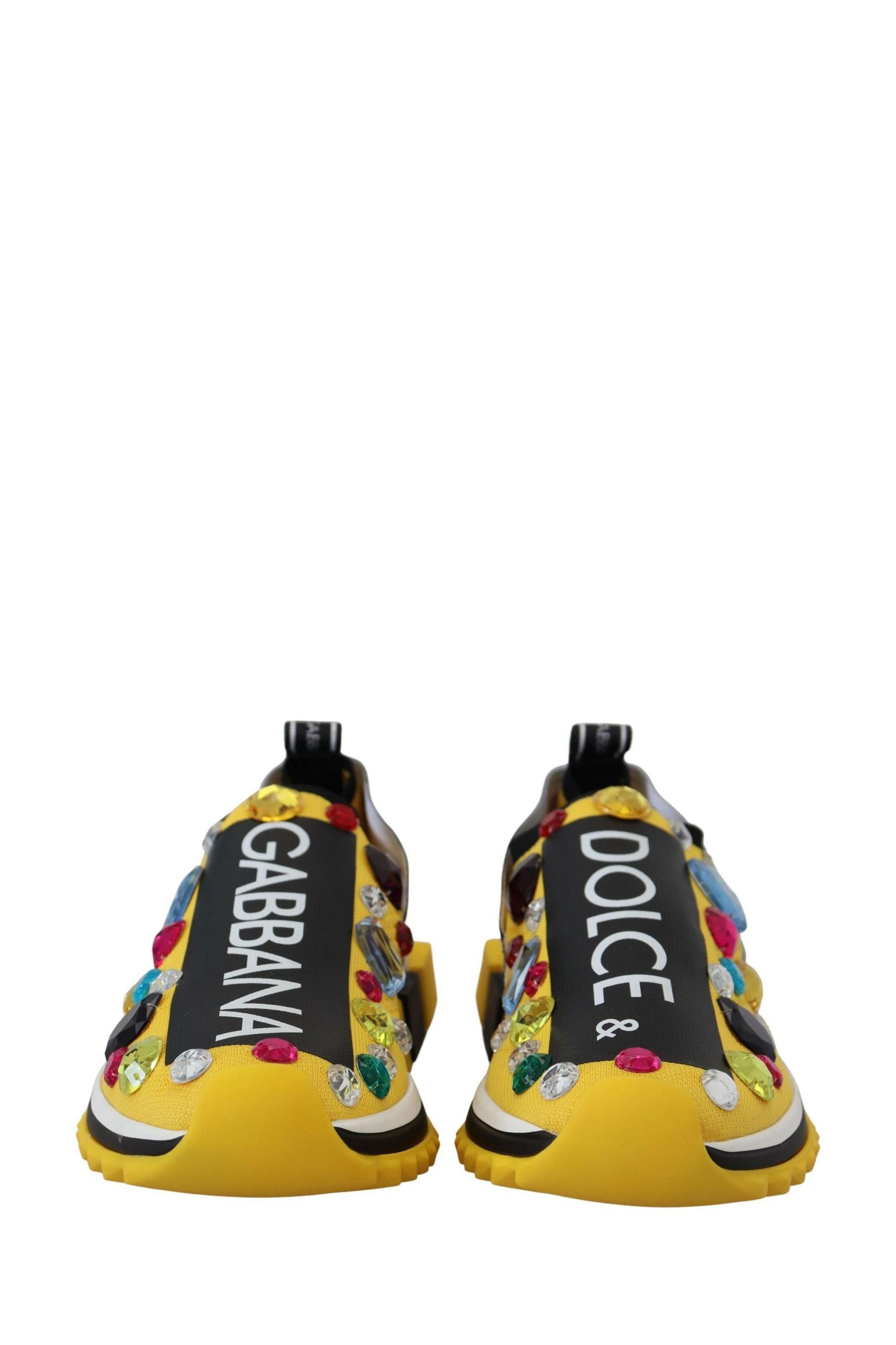Dolce Gabbana Yellow Gorgeous Polyester Sneakers with Rhinestones and Appliqu s