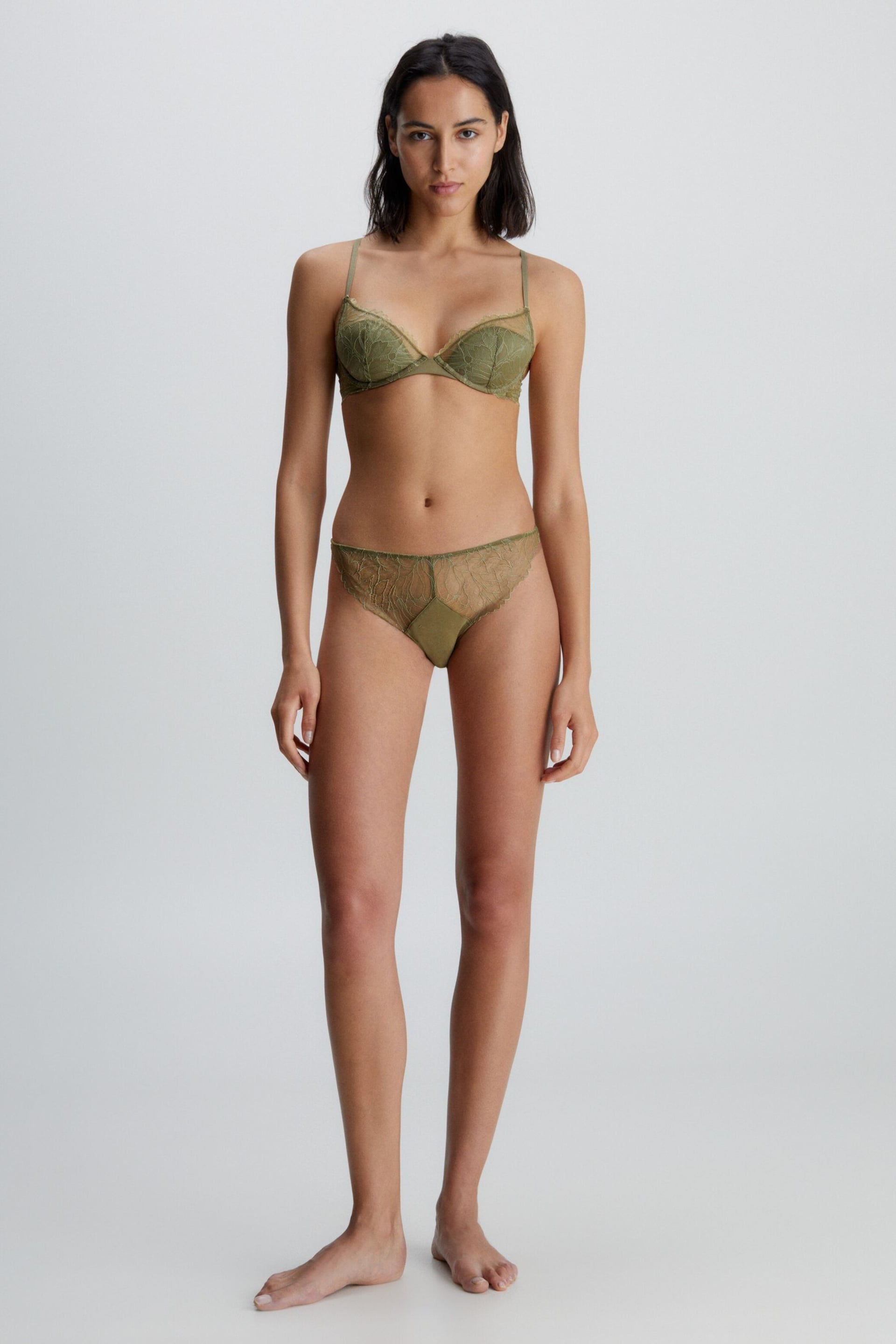 Calvin Klein Green Floral Lace Plunge Bra - Image 4 of 5
