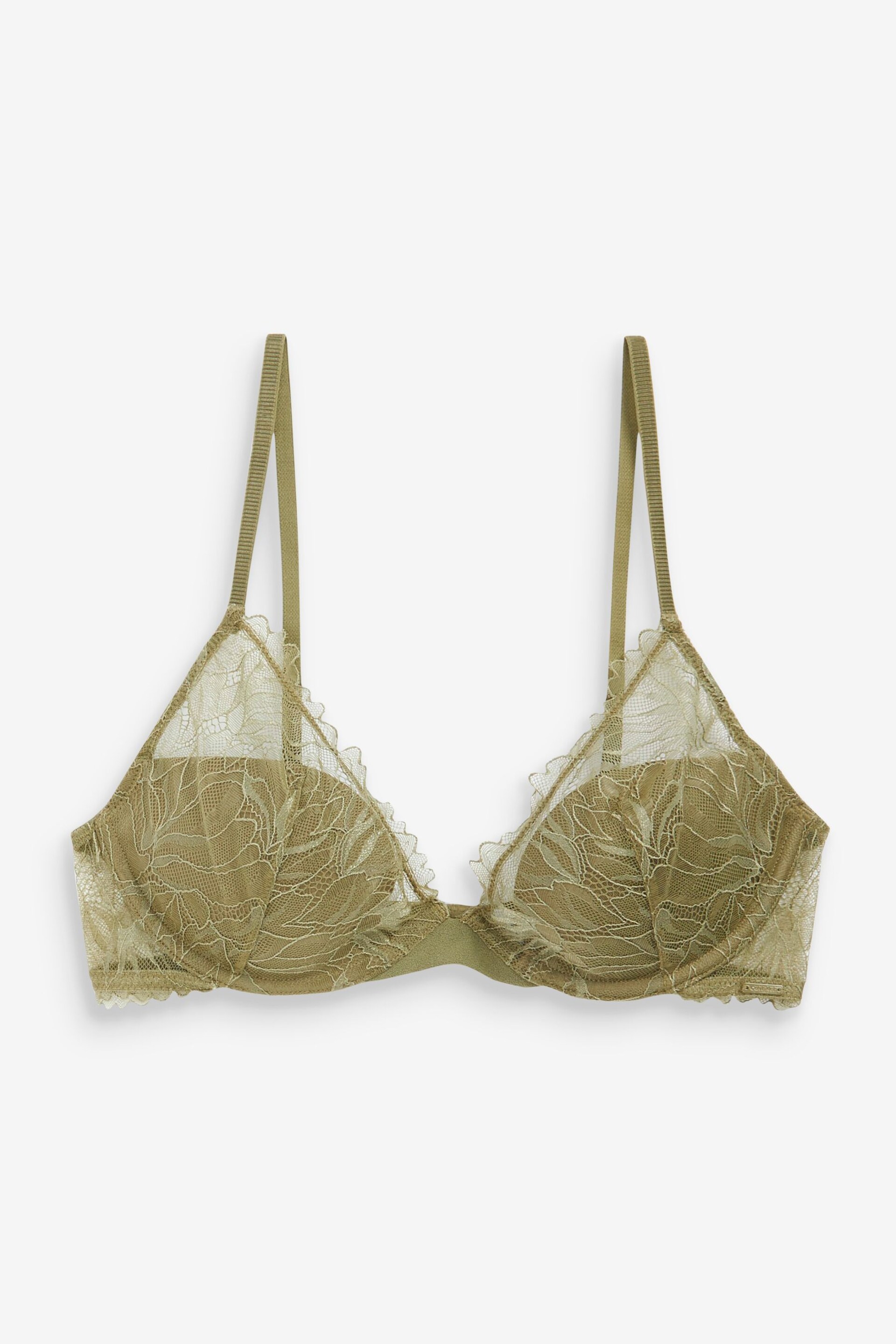 Calvin Klein Green Floral Lace Plunge Bra - Image 5 of 5