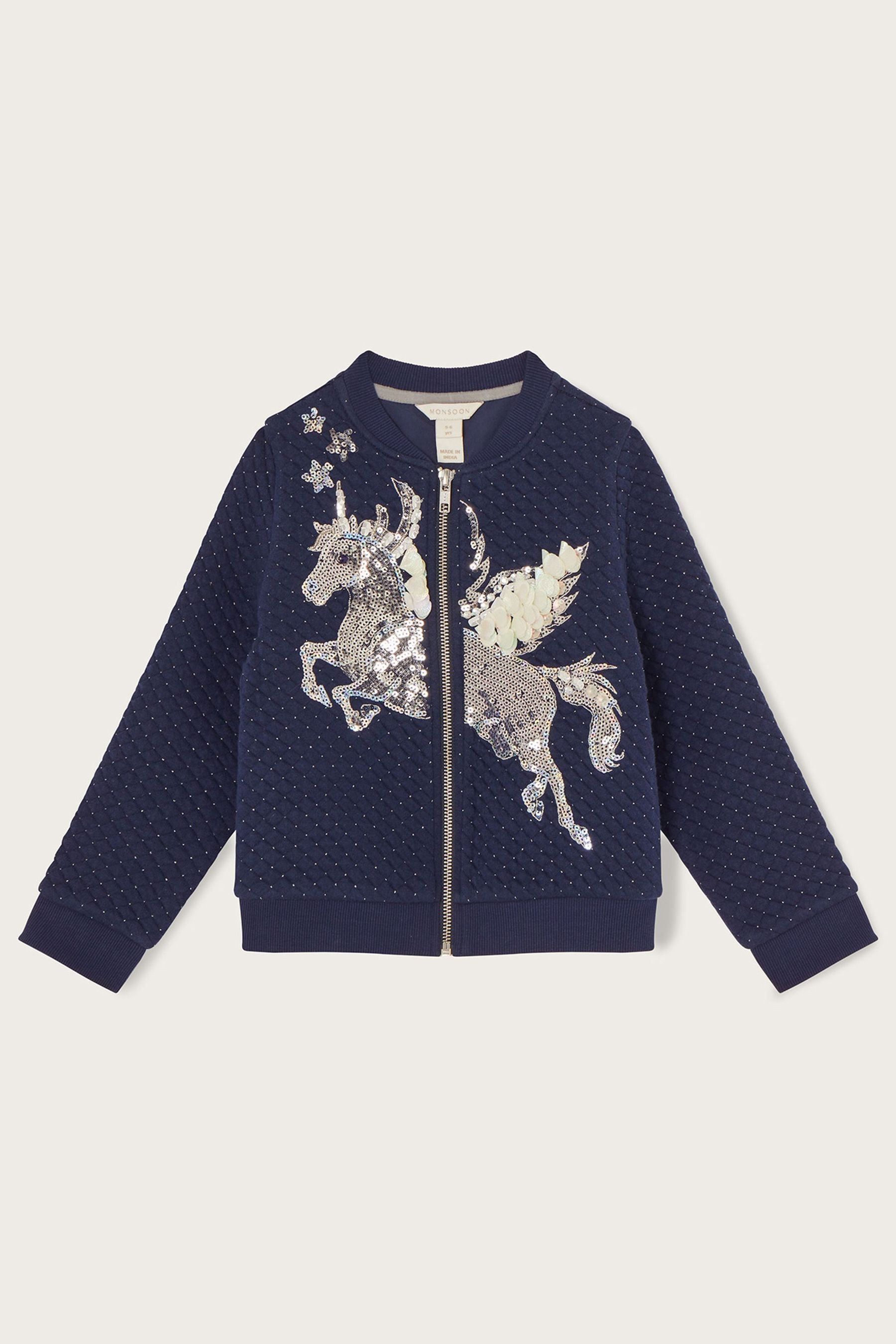 Buy Monsoon Blue Sequin Unicorn Quilt Bomber Jacket from Next Luxembourg