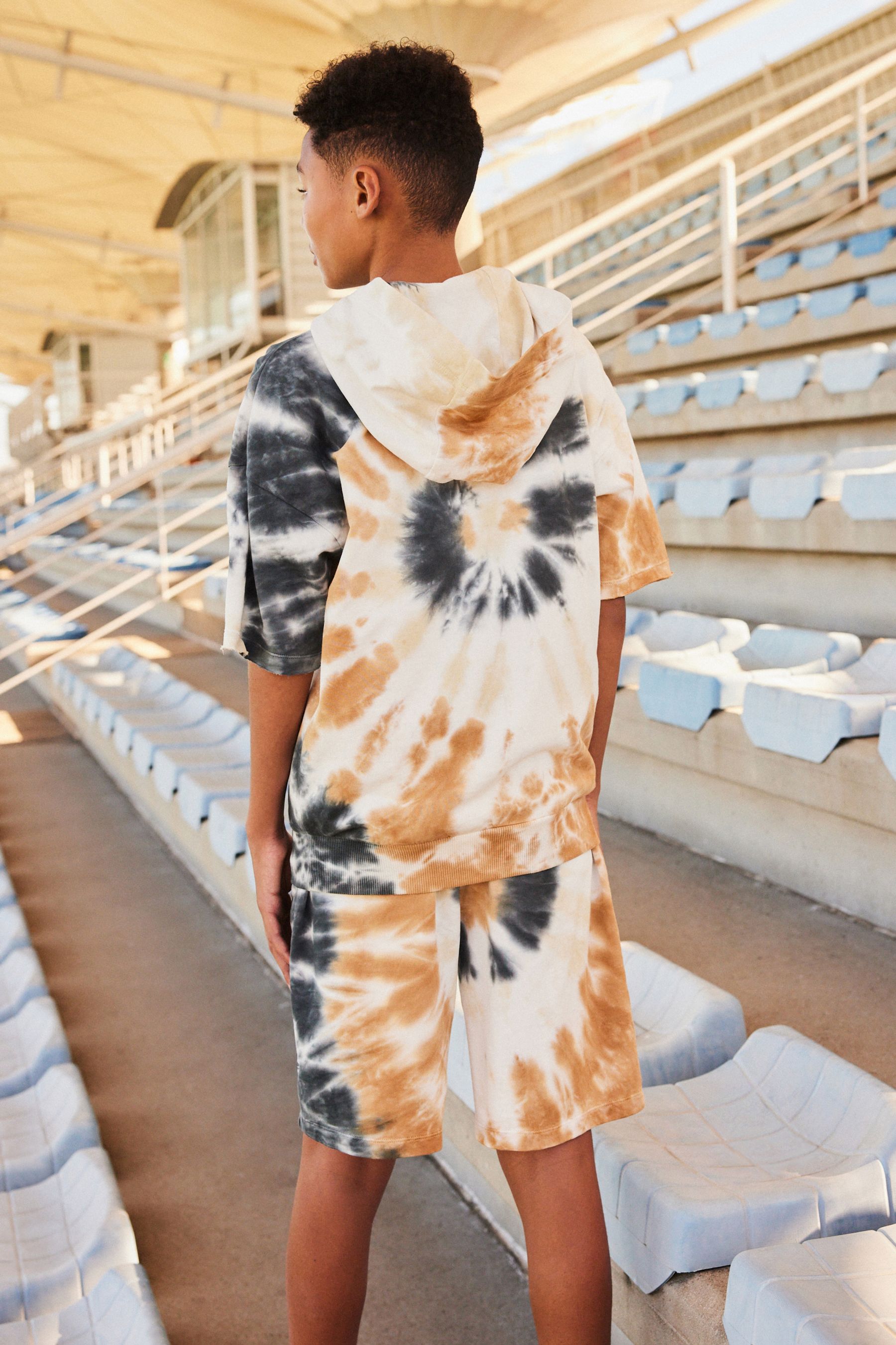 Buy White Pewter Silver 100 Cotton Short Sleeve Tie Dye Hoodie and Shorts Set 3 16yrs from the Next UK online shop