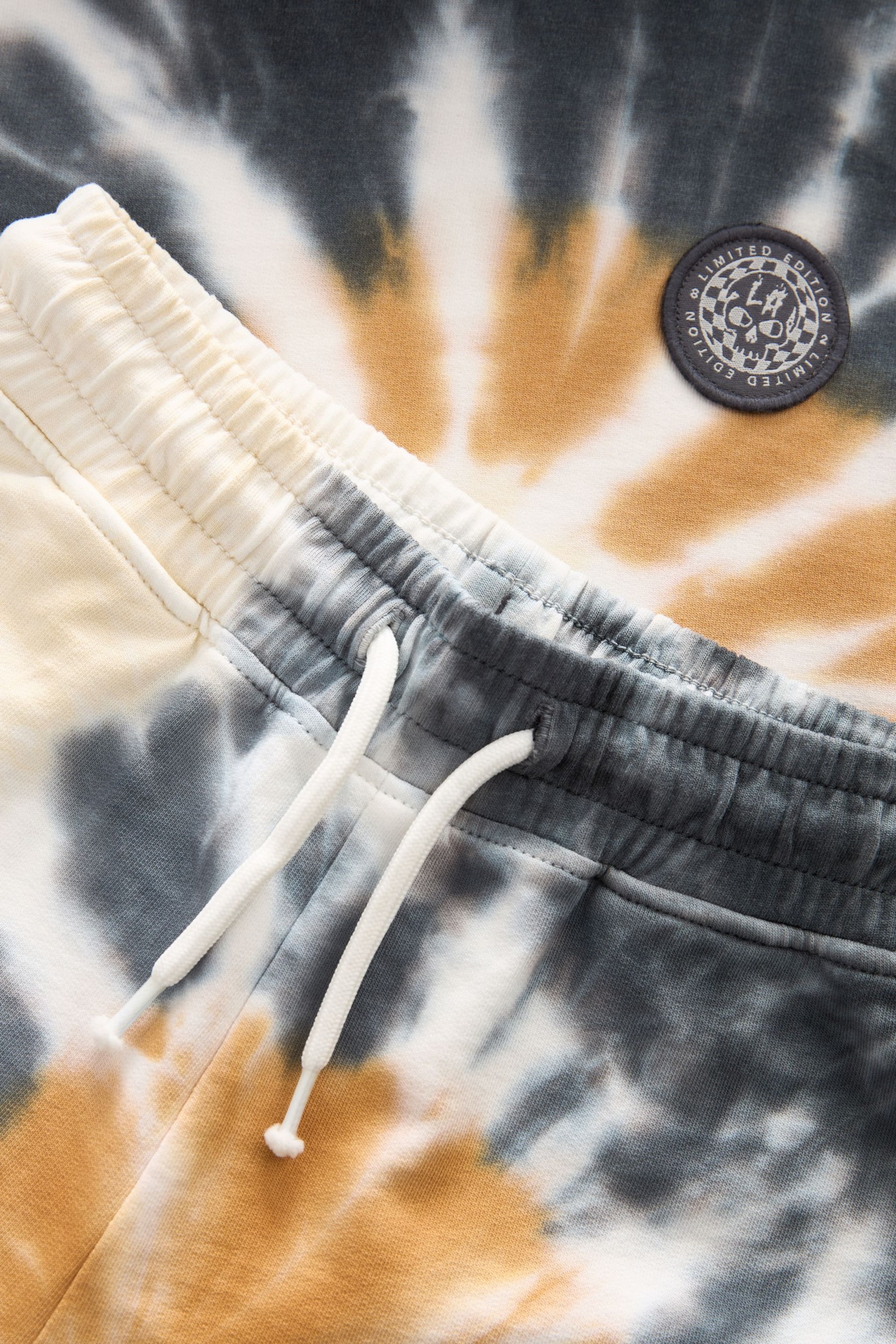 White/Pewter Silver Short Sleeve Tie Dye Hoodie and Shorts Set (3-16yrs) - Image 6 of 6