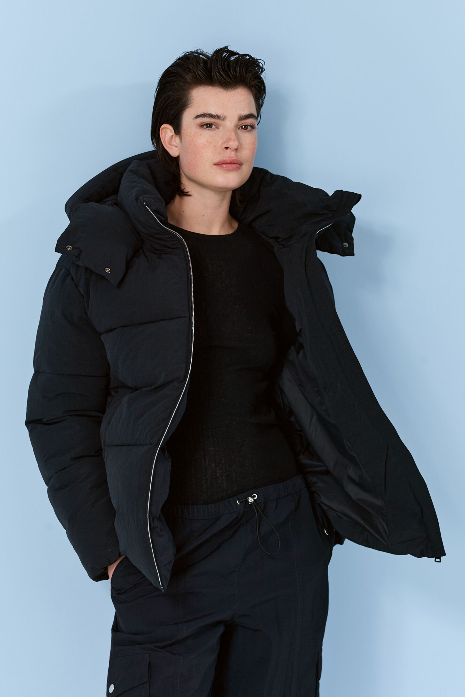 Black Hooded Padded Coat - Image 1 of 5