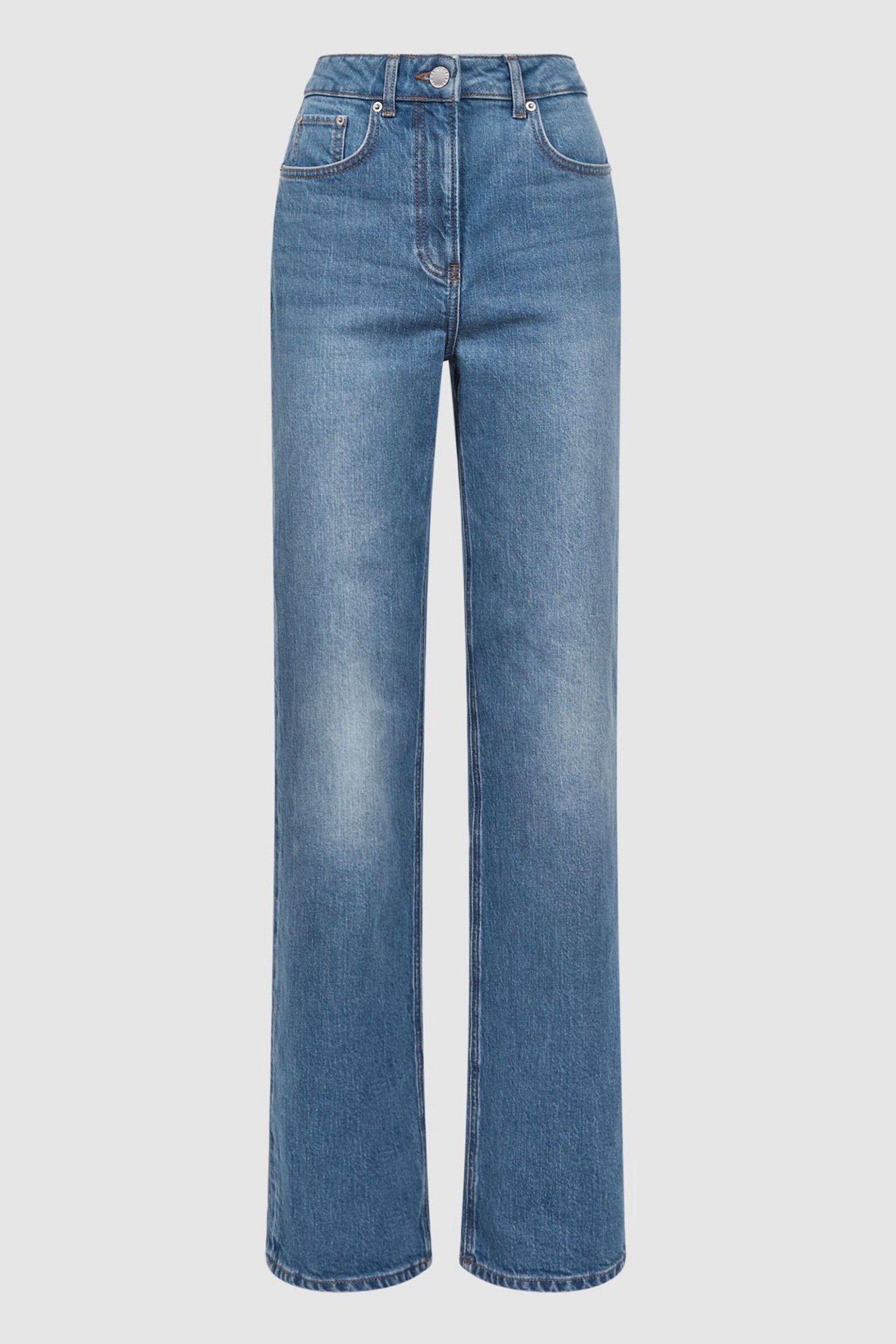 Reiss Mid Blue Marion Mid Rise Wide Leg Jeans - Image 2 of 4
