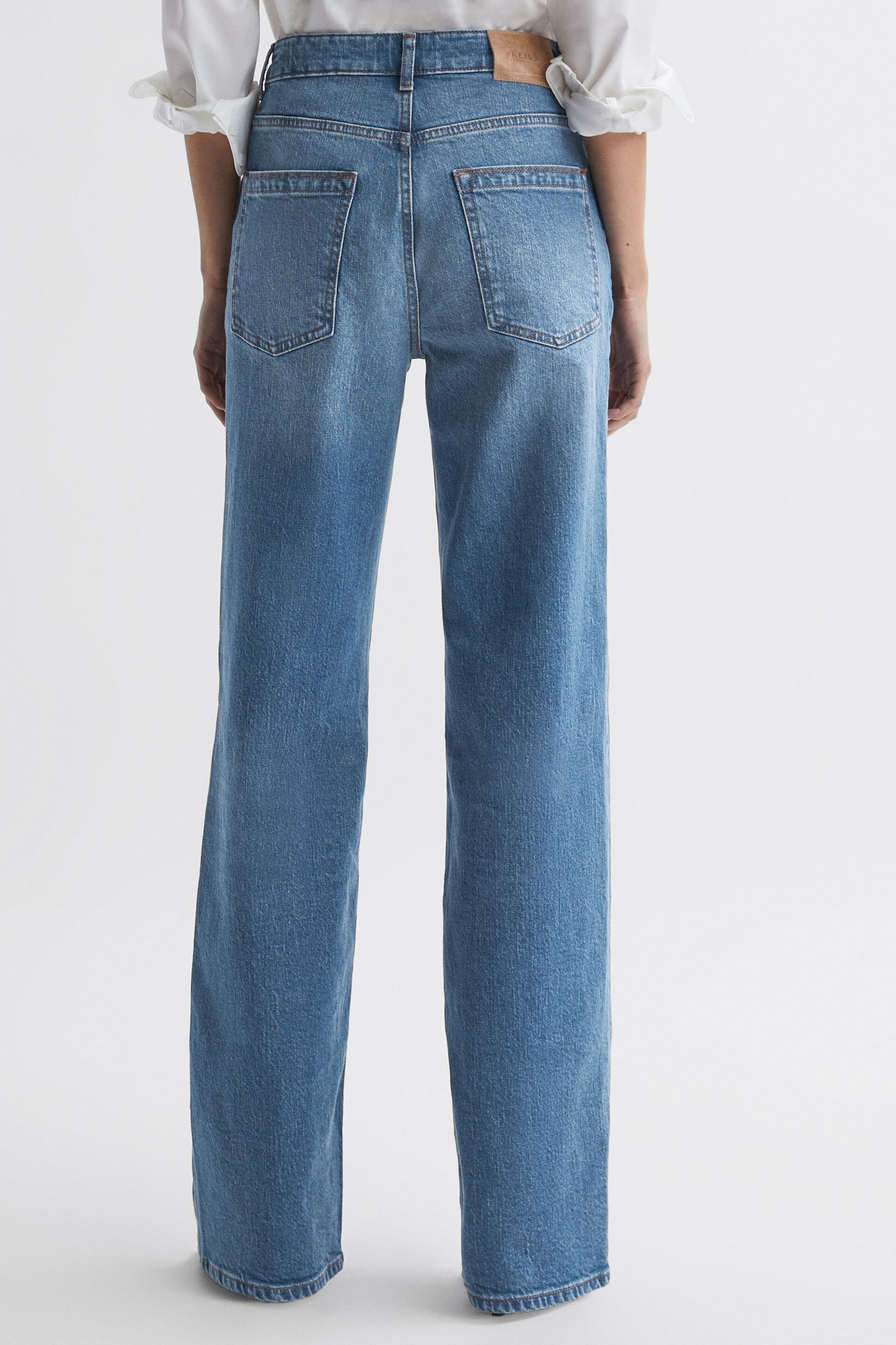 Reiss Mid Blue Marion Mid Rise Wide Leg Jeans - Image 4 of 4