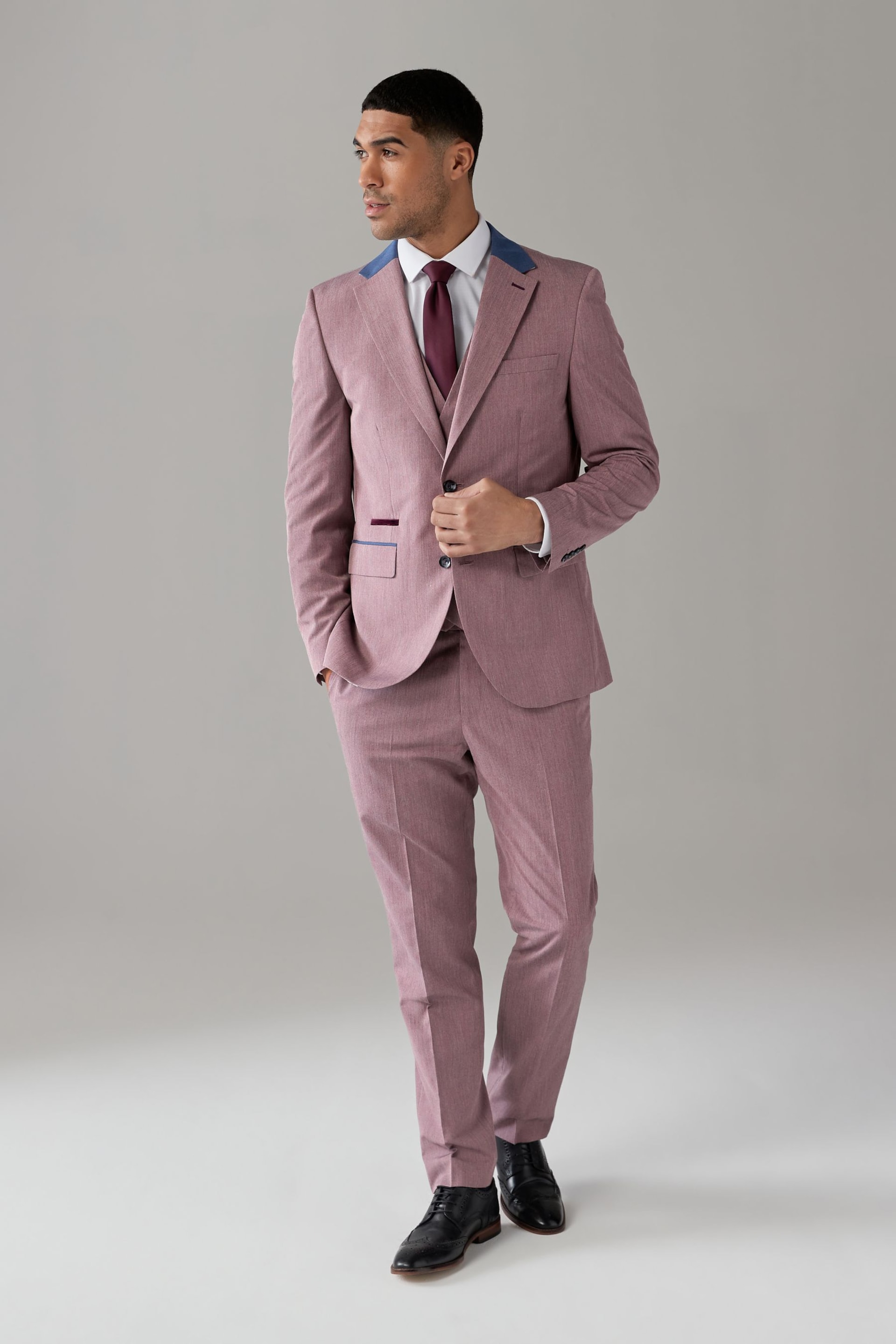 Pink Tailored Fit Trimmed Plain Suit Jacket - Image 1 of 11