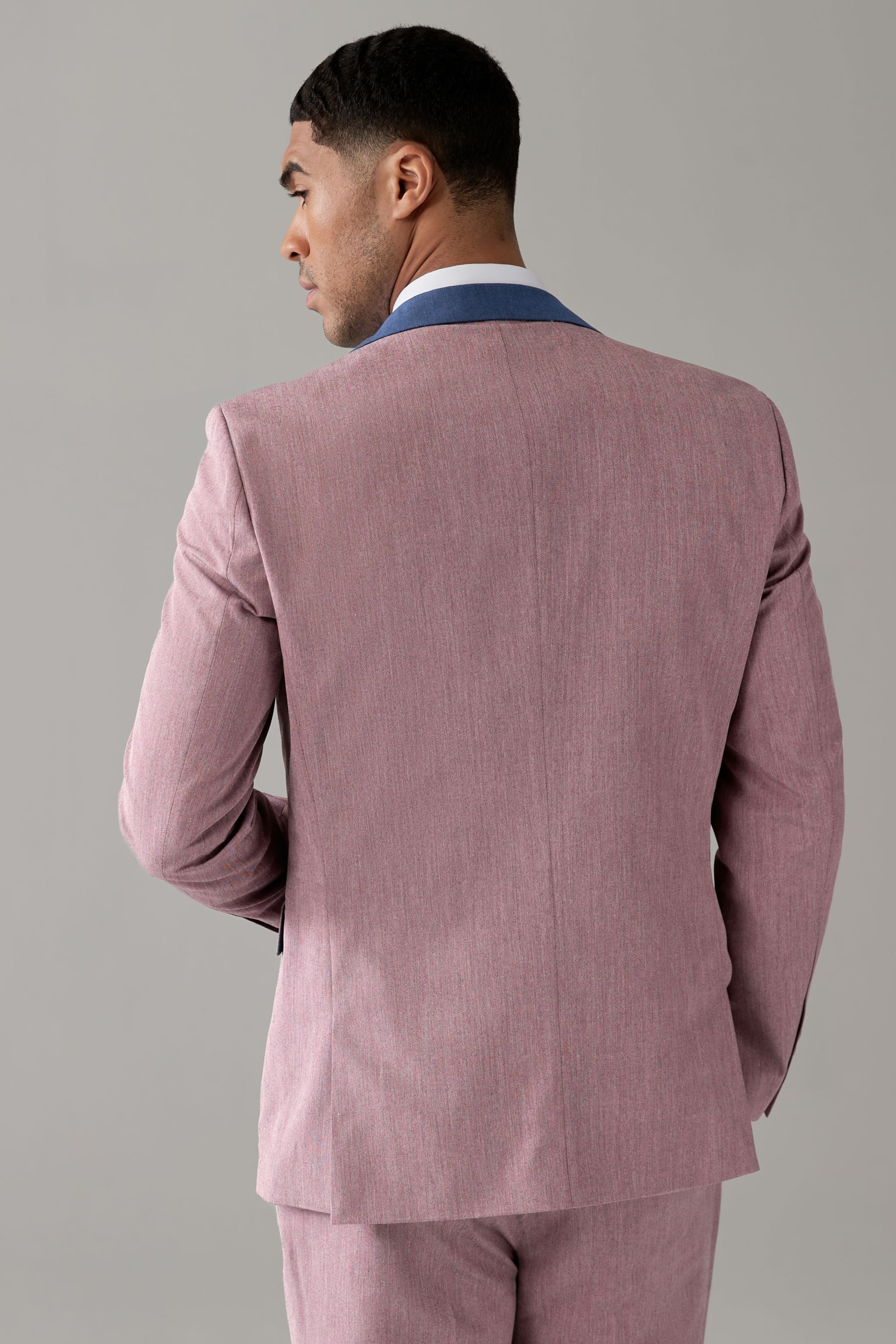 Pink Tailored Fit Trimmed Plain Suit Jacket - Image 3 of 11