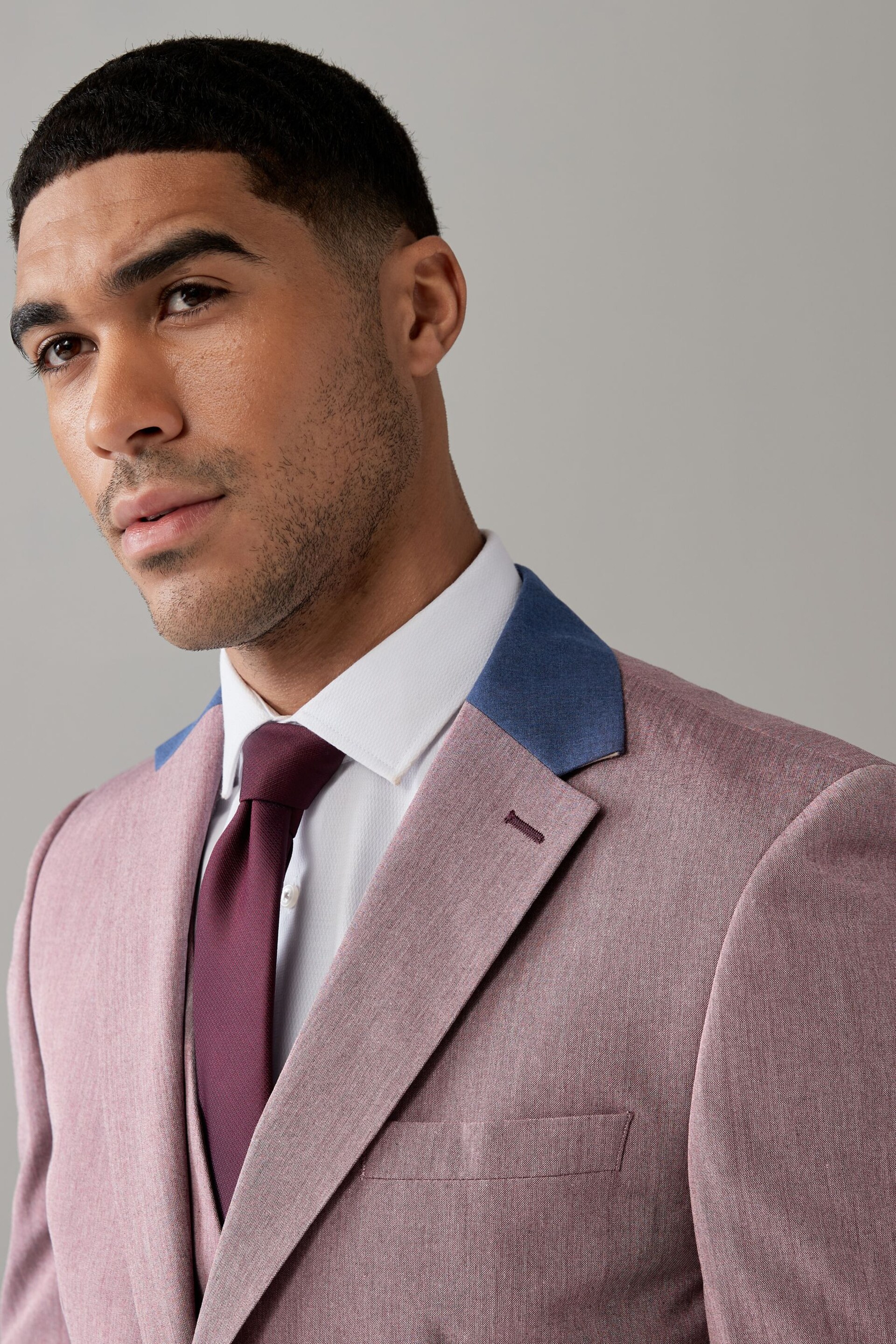 Pink Tailored Fit Trimmed Plain Suit Jacket - Image 4 of 11