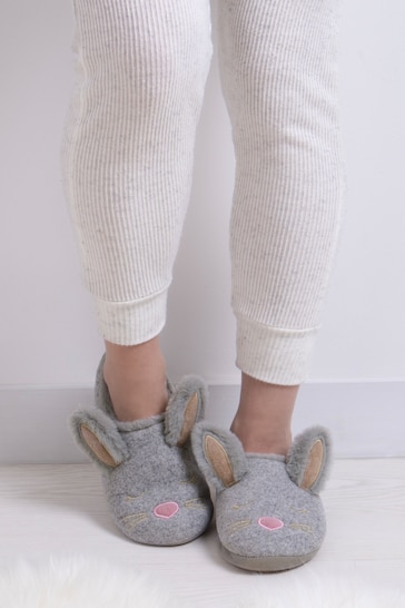 Totes Grey Ladies Novelty Bunny Mule Slippers