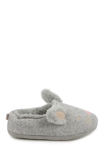 Totes Grey Ladies Novelty Bunny Mule Slippers