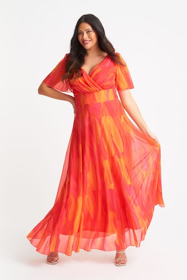 Scarlett & Jo Orange Angel Sleeve Maxi Dress