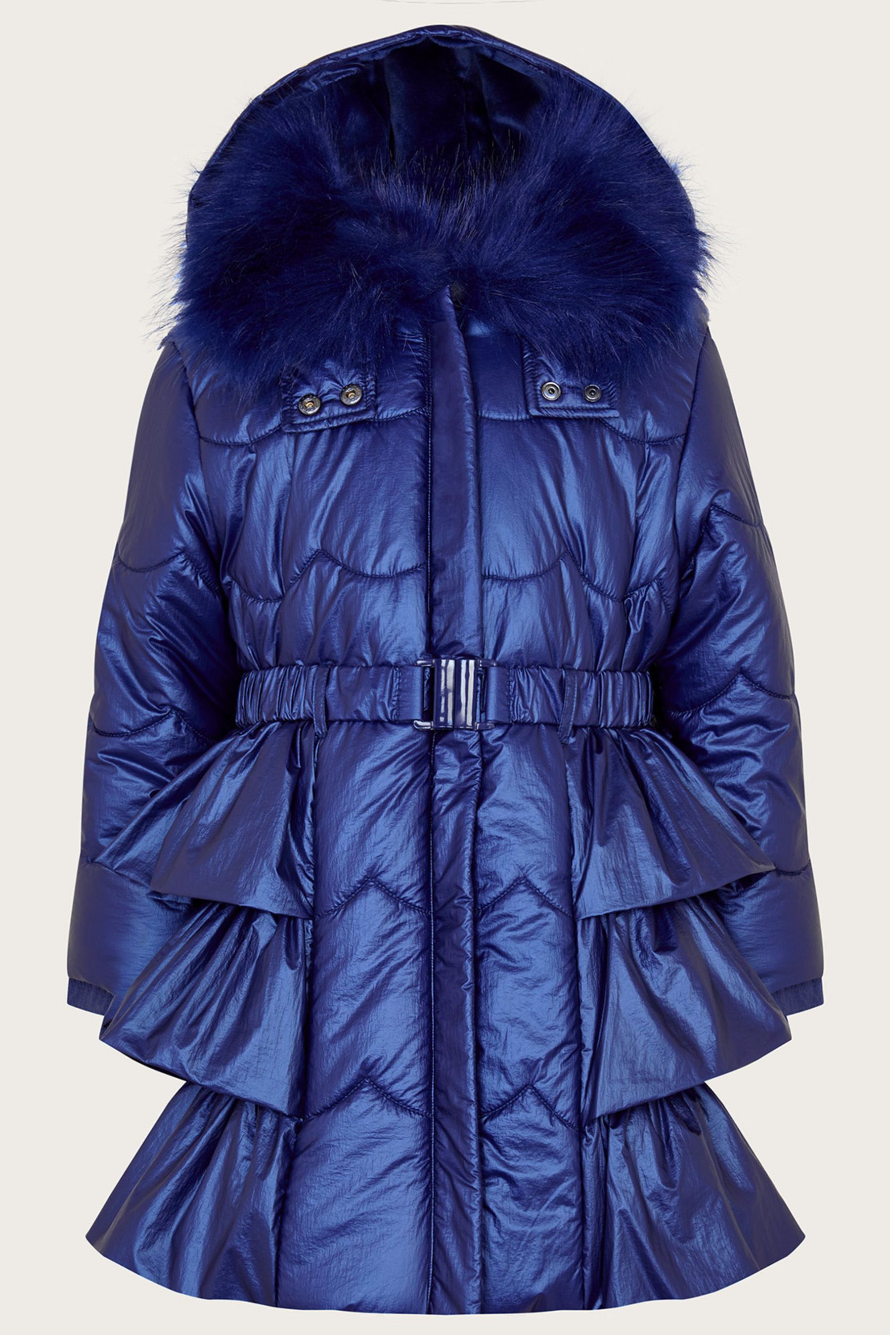 Buy Monsoon Blue Shimmer Ruffle Hem Padded Coat from Next Luxembourg