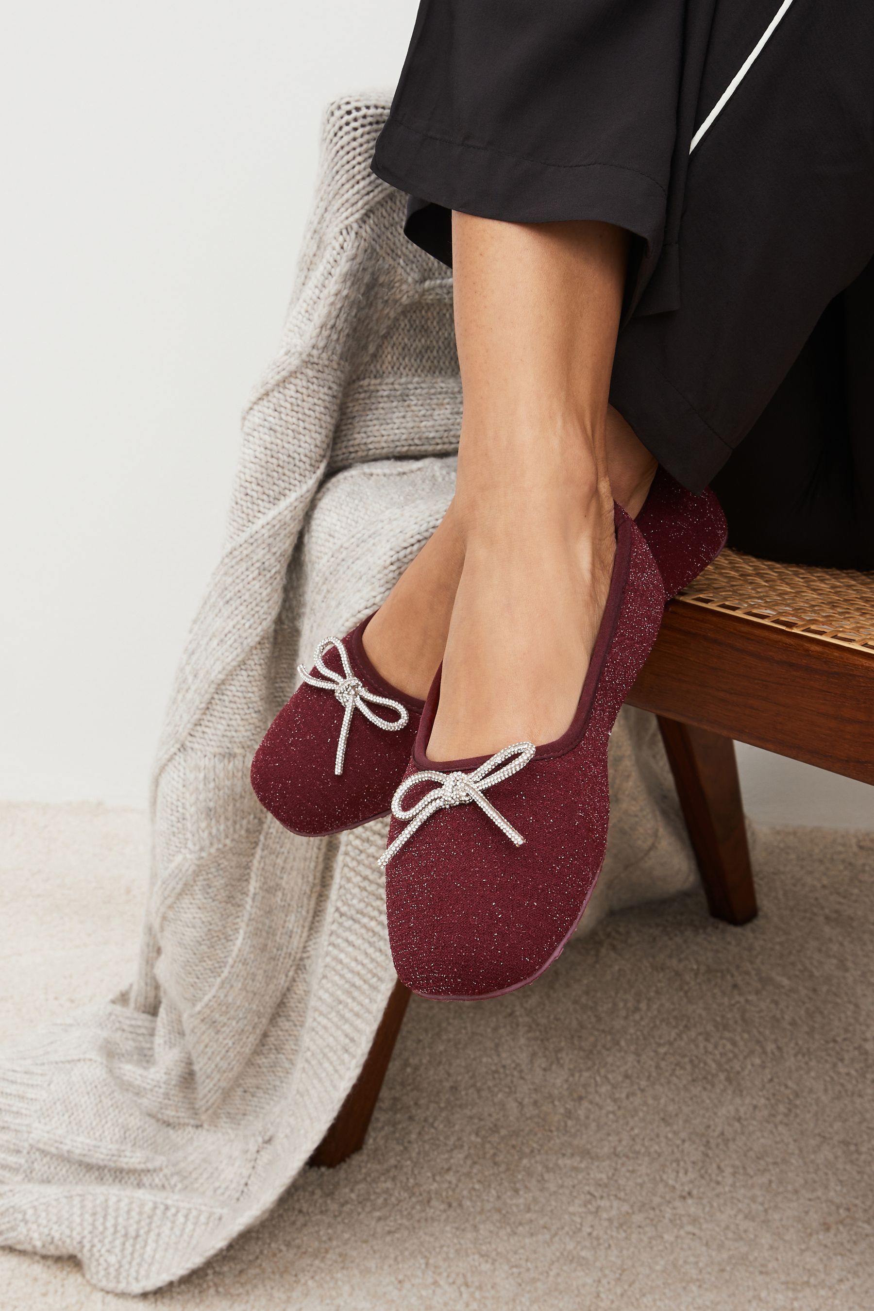 Buy Berry Red Sparkle Ballerina Slippers from Next Luxembourg