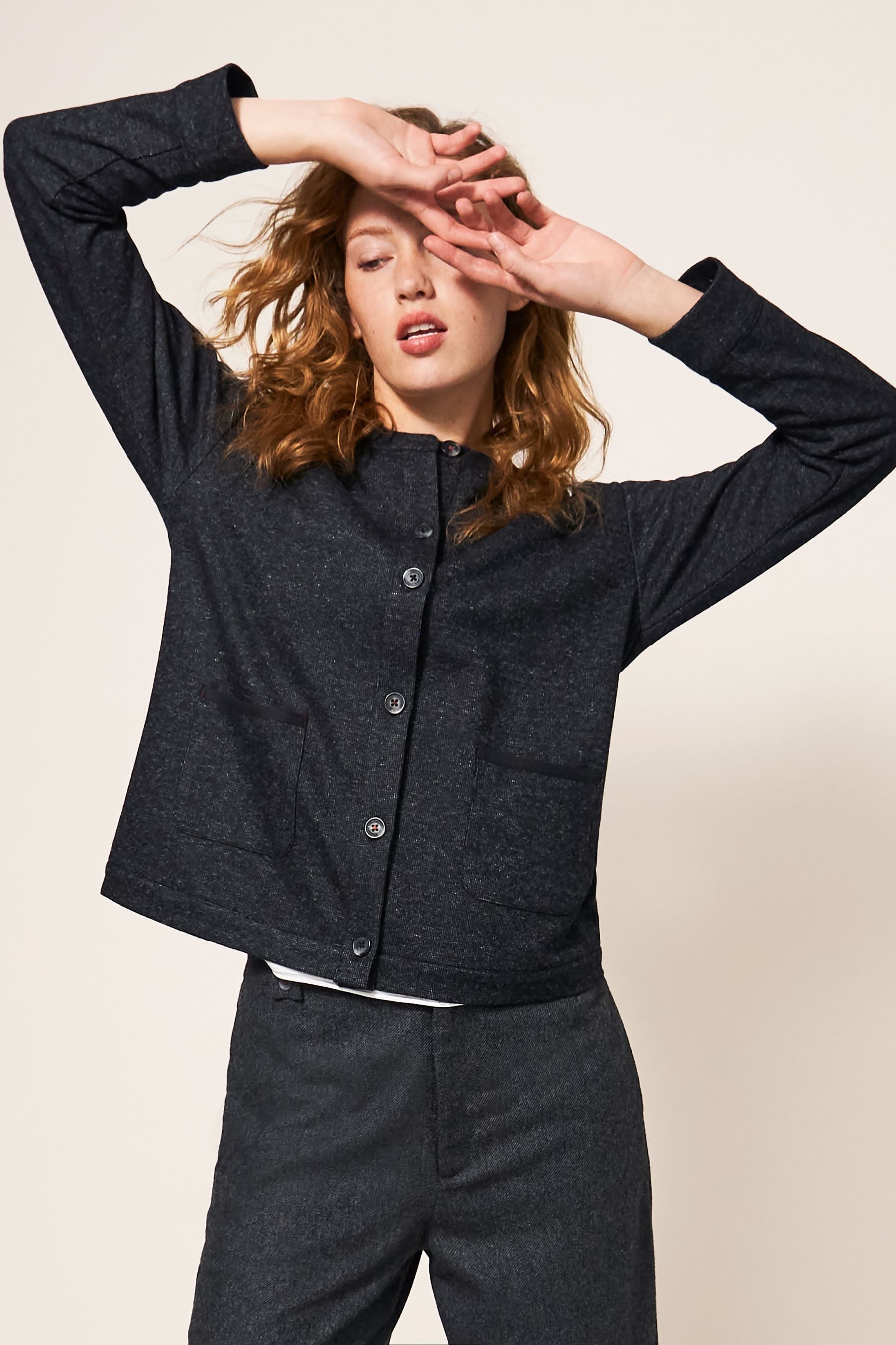 Grey jersey jacket womens top