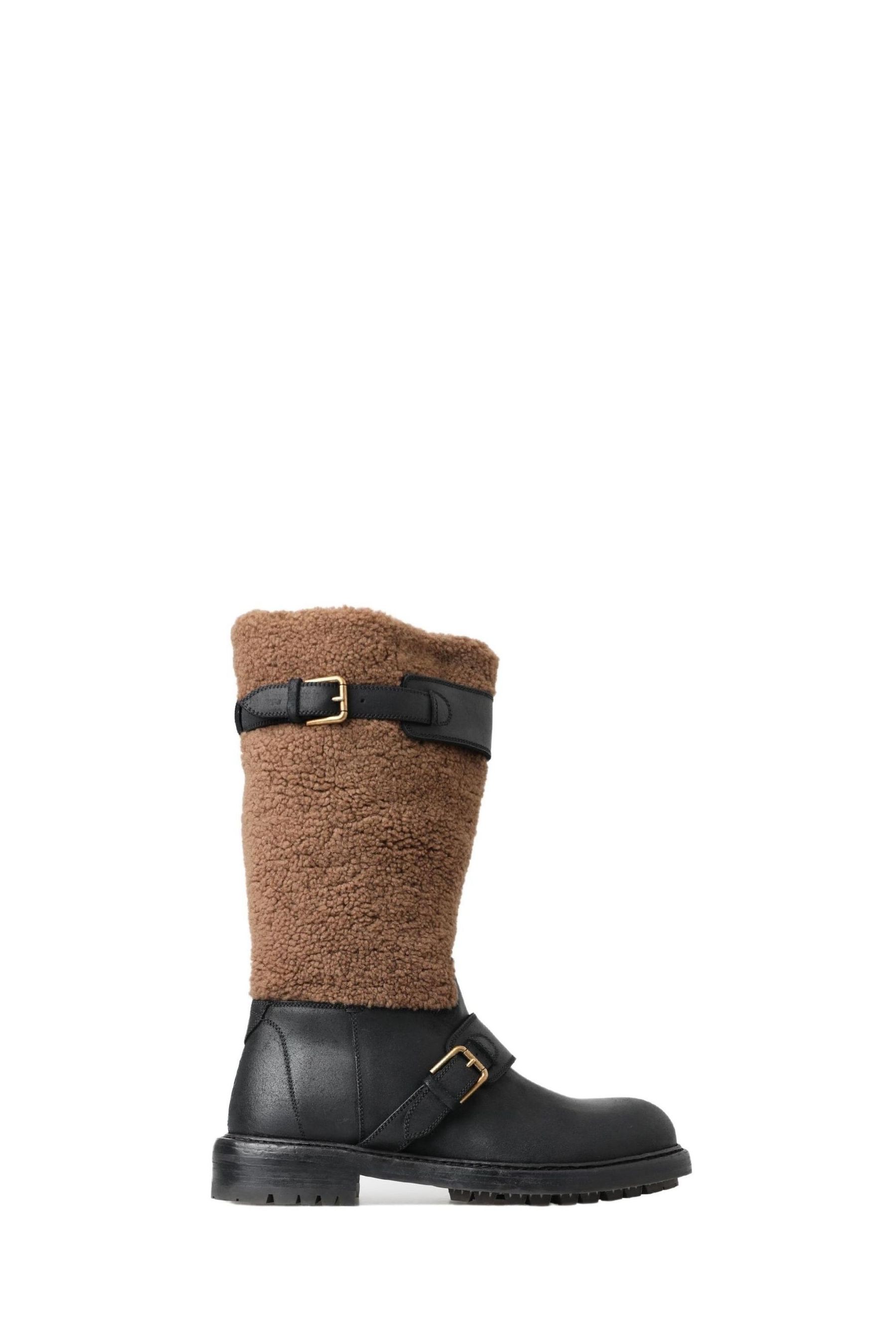 Buy Dolce Gabbana Mens Long Black Boots with Buckle Straps from