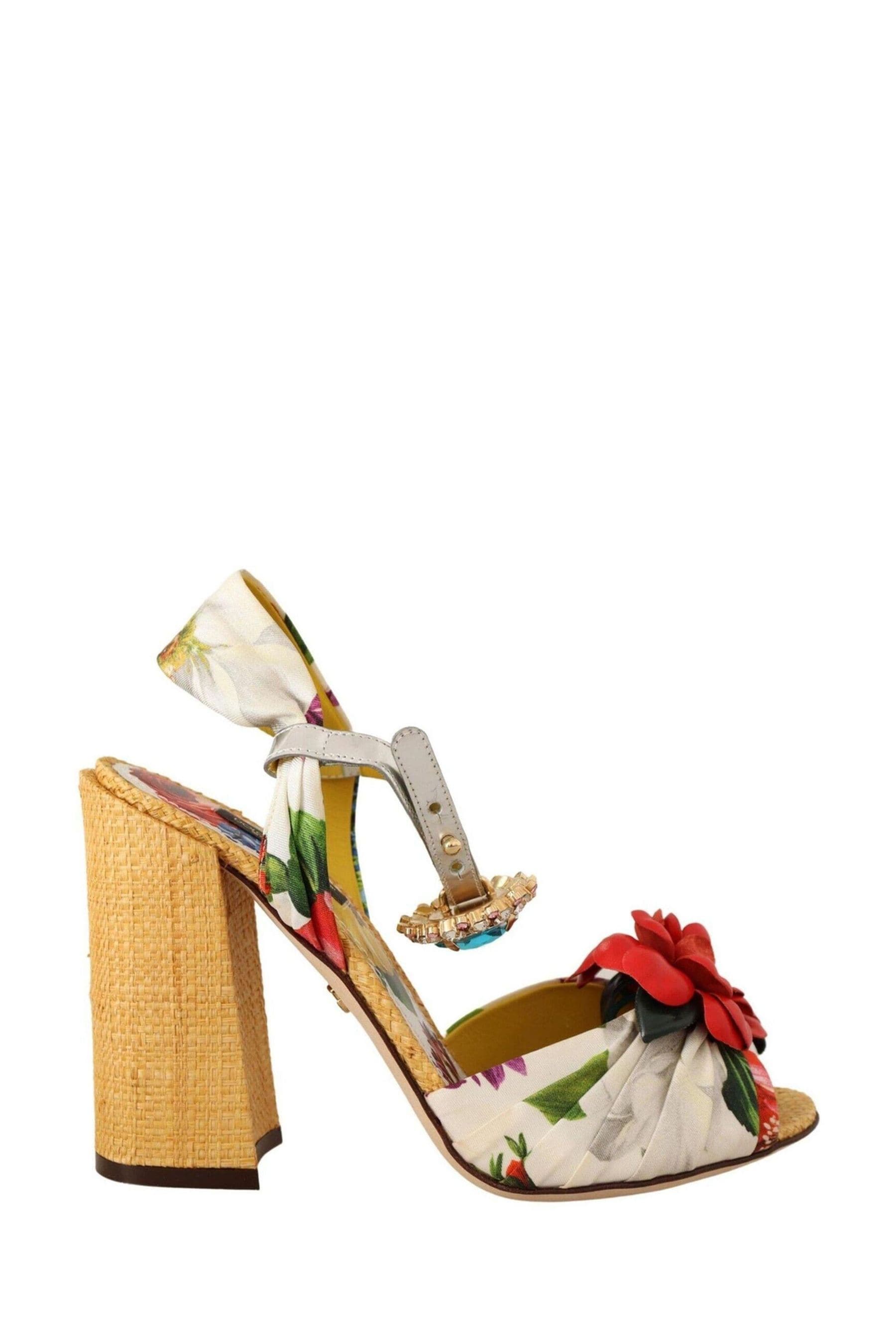 Buy Dolce Gabbana Natural Block High Heel Sandals with Crystal
