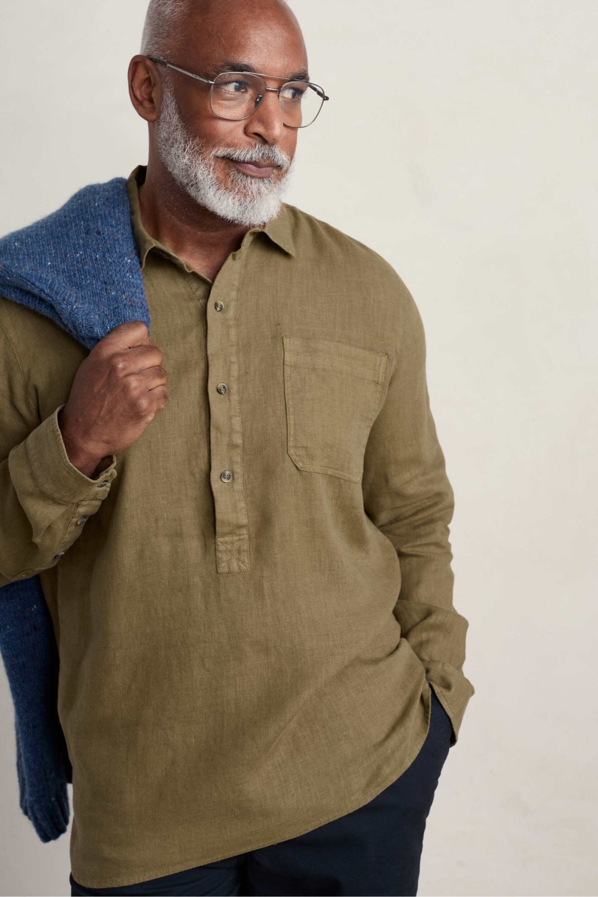 Seasalt Cornwall Olive Green Artist's Shirt - Image 1 of 5