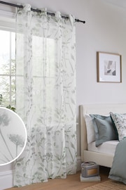 Green Isla Floral Printed Eyelet Unlined Sheer Panel Voile Curtain - Image 1 of 3