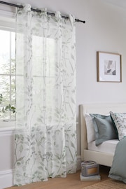Green Isla Floral Printed Eyelet Unlined Sheer Panel Voile Curtain - Image 2 of 3