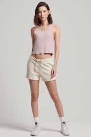 Superdry Cream Vintage Logo Embroidered Jersey Shorts - Image 2 of 6