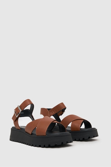 Schuh EC WF Tera Cross-Strap Brown Sandals