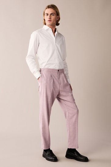 Pink Slim Tapered Textured Side Adjuster Trousers