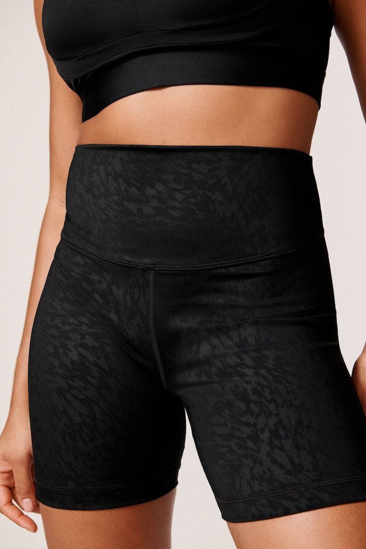 Black Embossed Zebra Print Next Active Sports Tummy Control High Waisted Cycling Shorts - Image 1 of 7