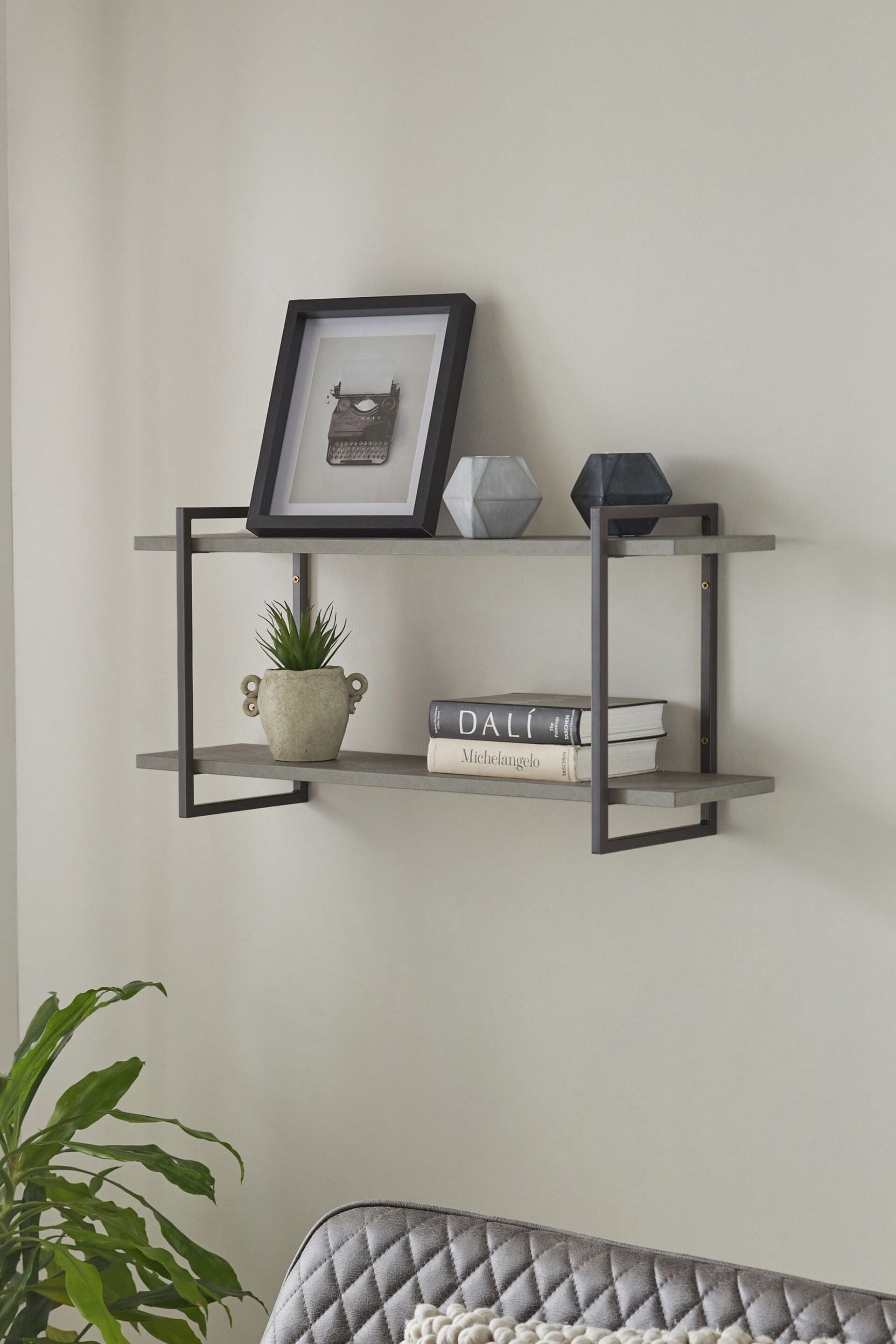 Grey Concrete Effect Two Tier Wall Shelves - Image 2 of 6