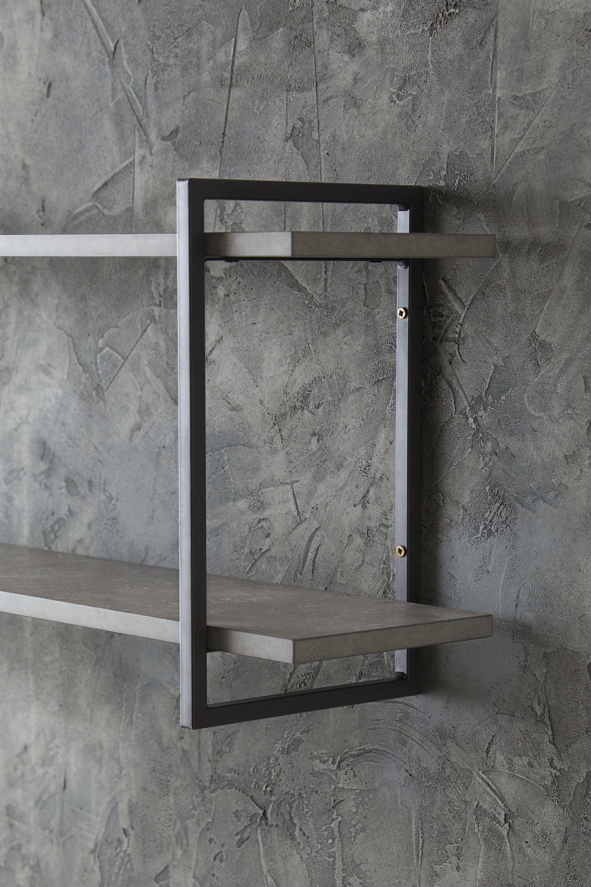 Grey Concrete Effect Two Tier Wall Shelves - Image 4 of 6