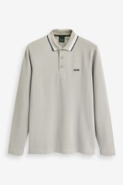 BOSS Grey Plisy Collar Detail Long Sleeve Polo Shirt - Image 1 of 1