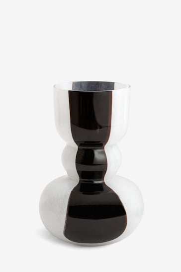 Black/White Patterned Glass Curved Vase