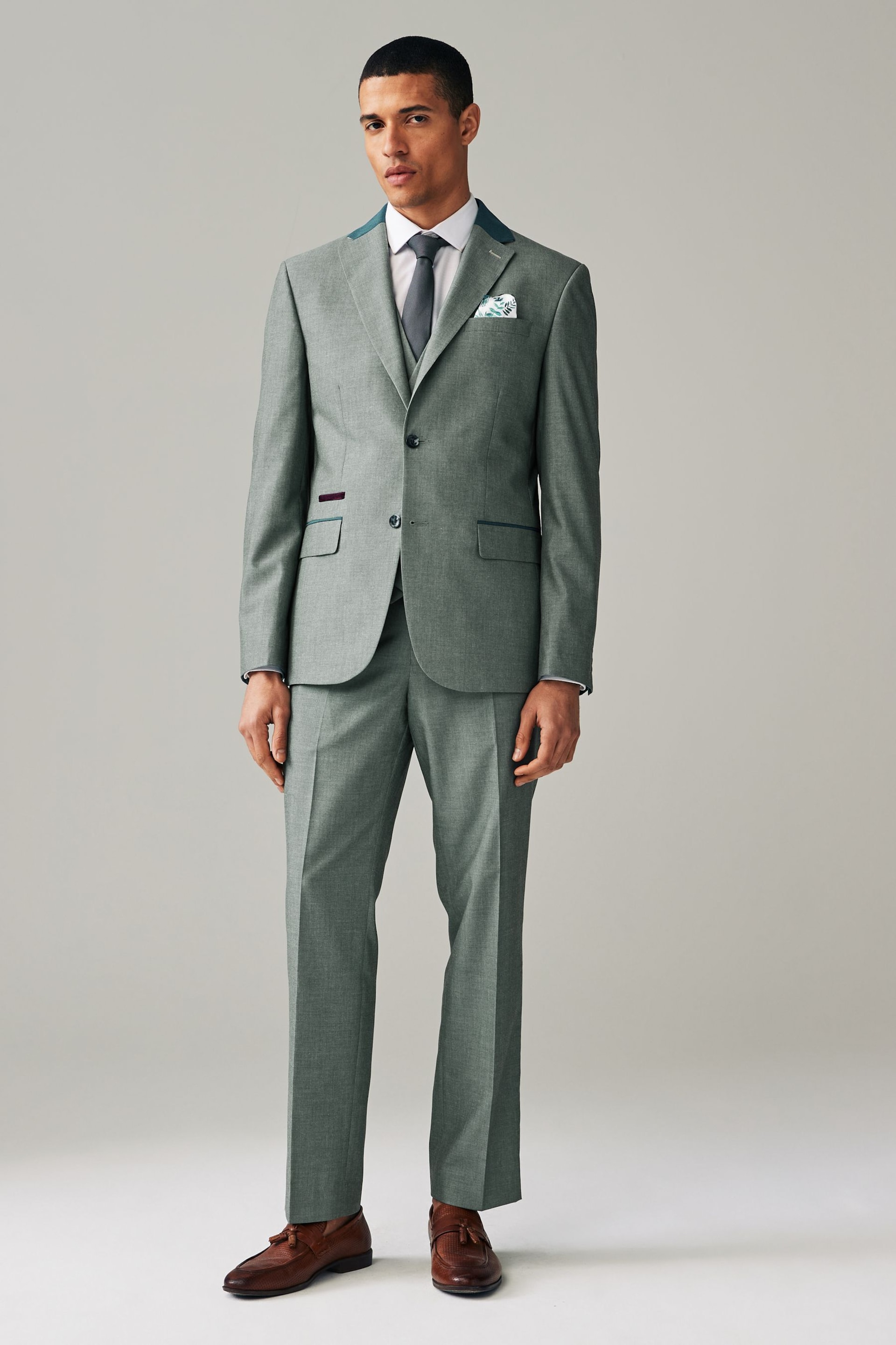 Green Regular Fit Trimmed Suit Jacket - Image 2 of 10