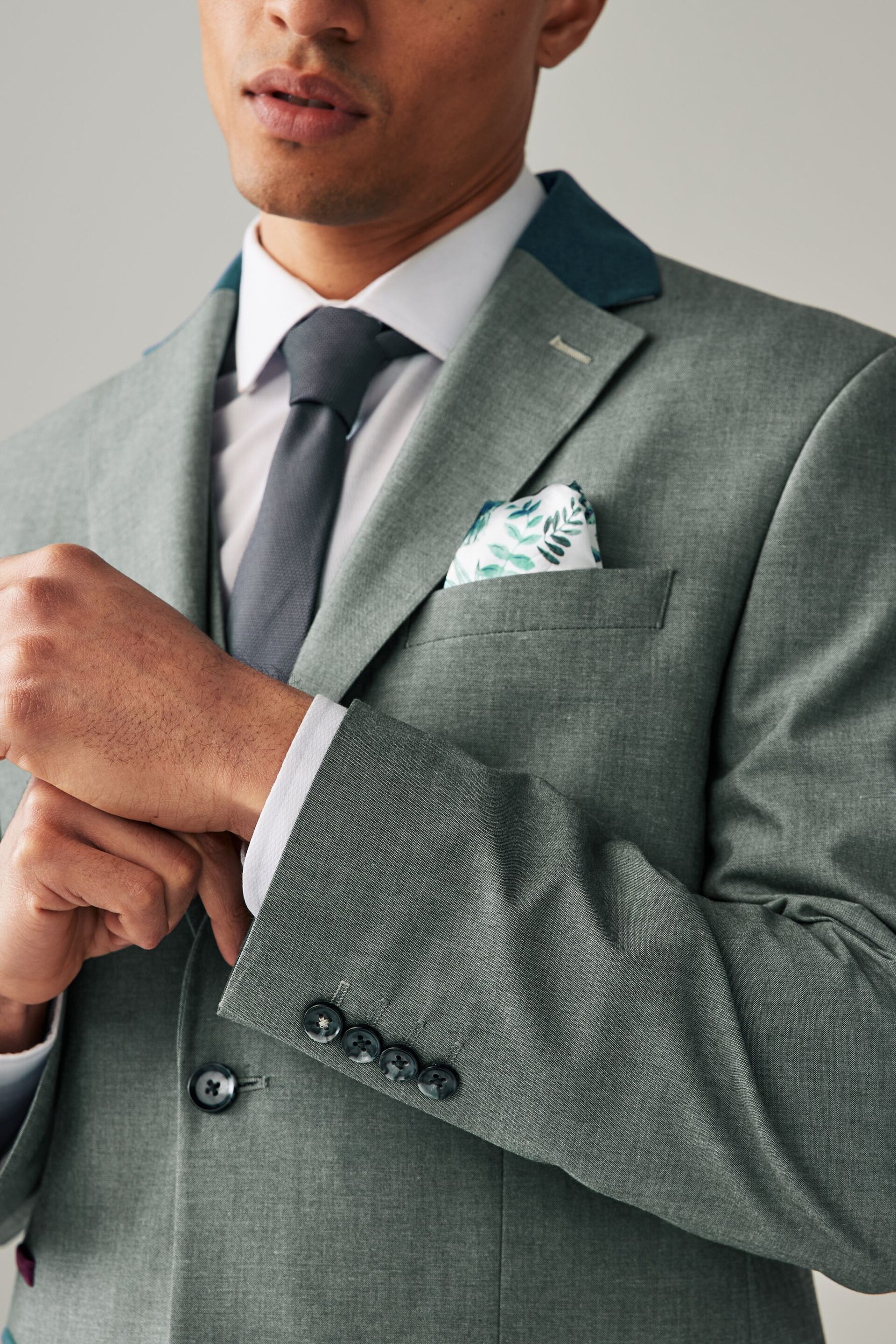 Green Regular Fit Trimmed Suit Jacket - Image 4 of 10