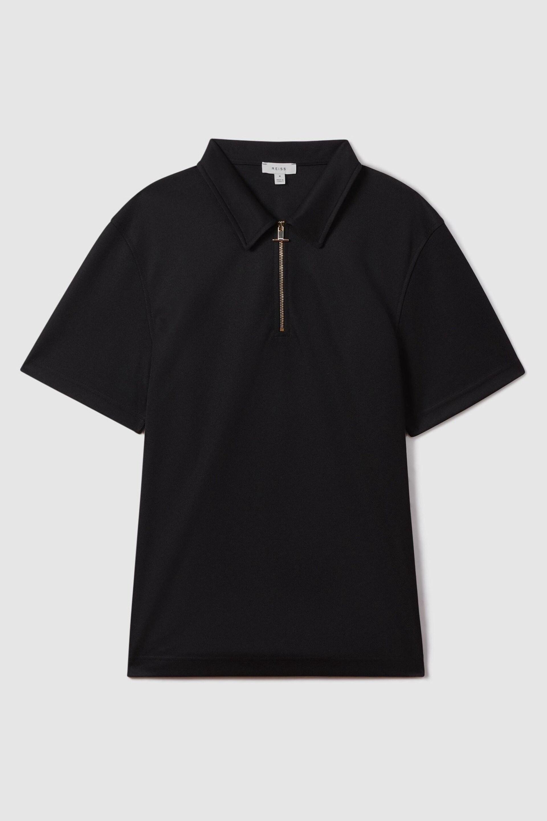 Reiss Black Floyd Slim Fit Half-Zip Polo Shirt - Image 2 of 6