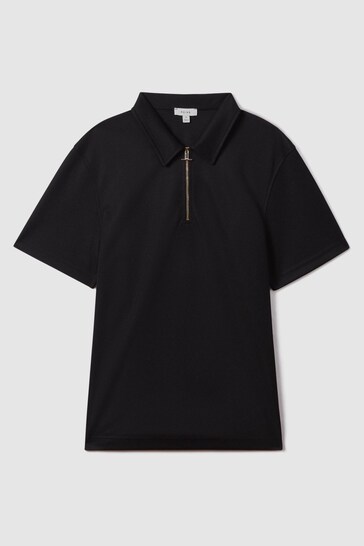 Reiss Black Floyd Slim Fit Half-Zip Polo Shirt