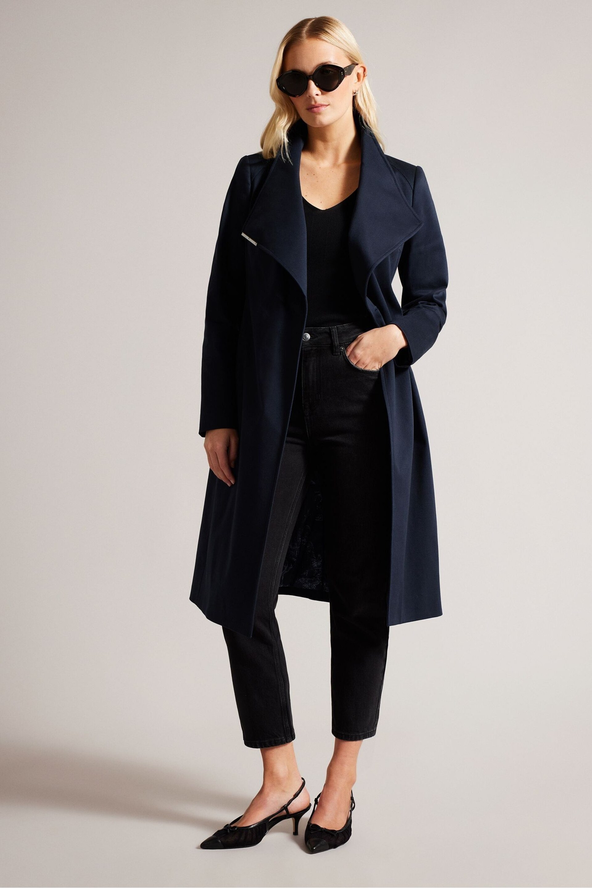 Ted Baker Blue Rosina Midi Length Wrap Trench Coat - Image 2 of 6