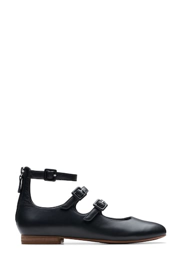 Clarks Black Leather Fawna Strap Shoes