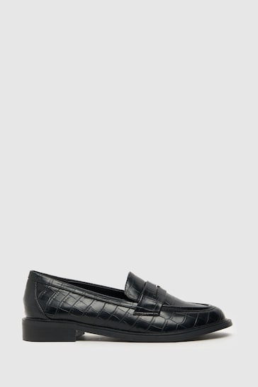 Schuh Lexa Croc-Effect Black Loafers