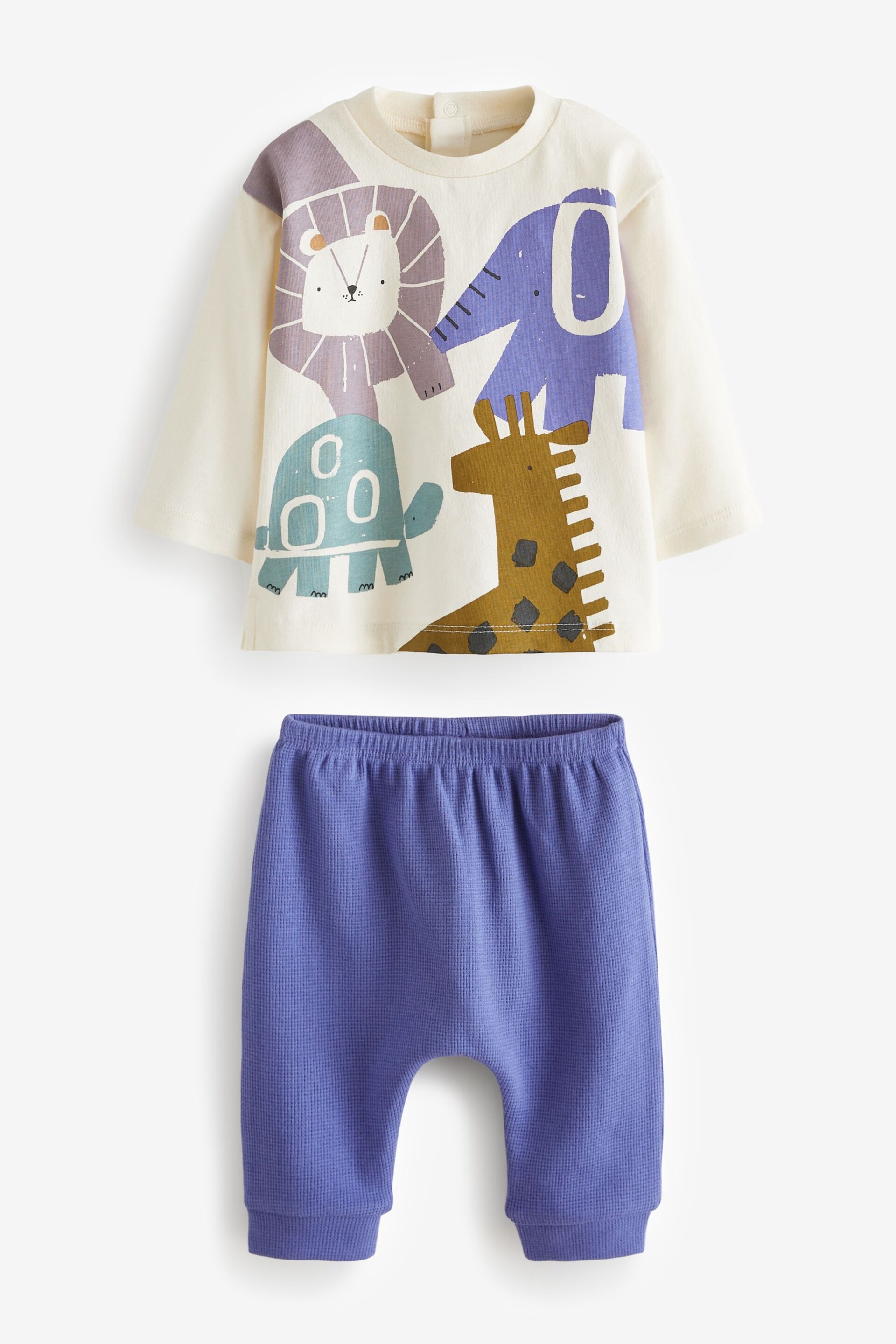 White/Cobalt Blue Safari Character Baby Top and Leggings 2 Piece Set - Image 4 of 5