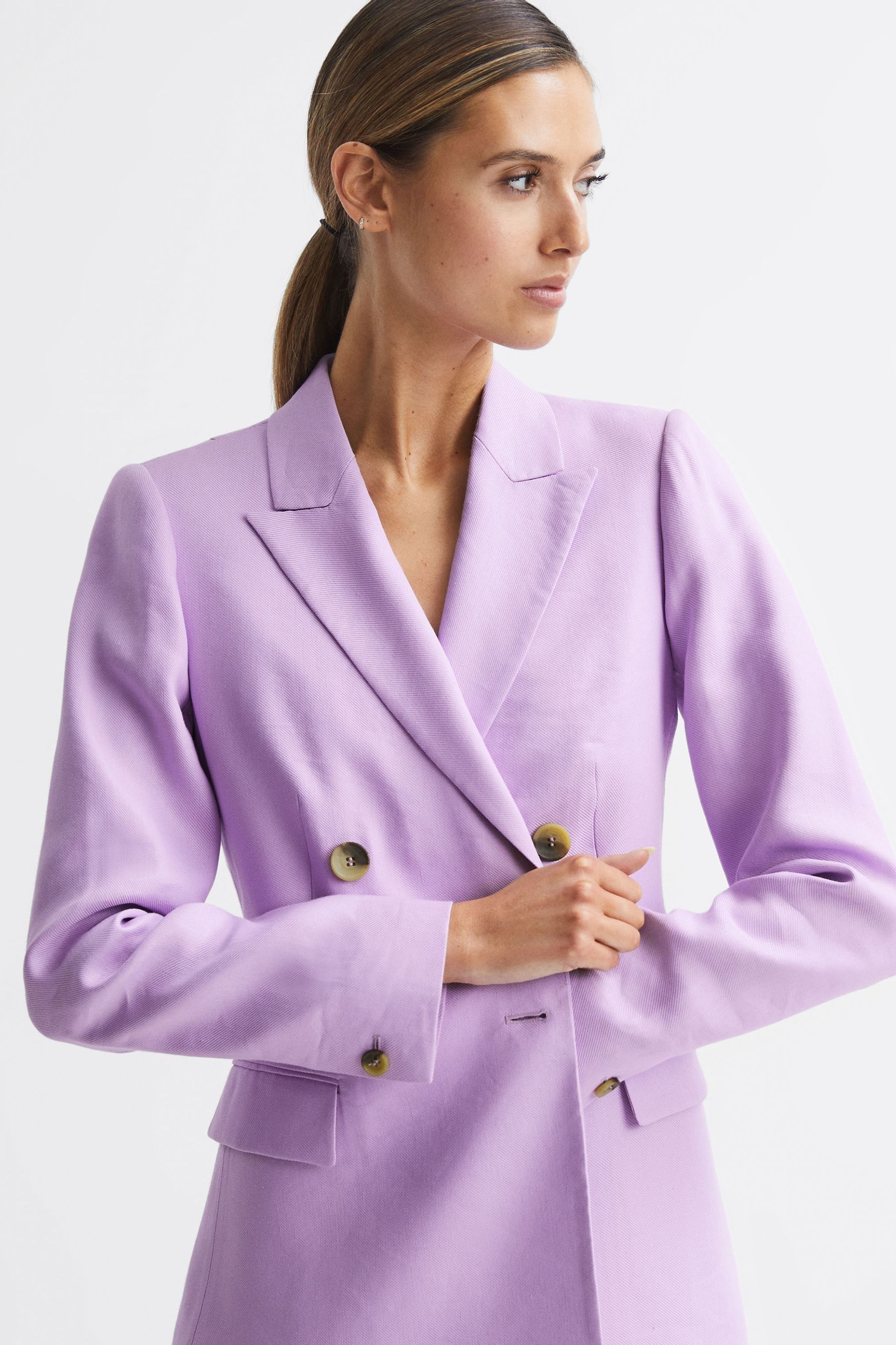 Buy Reiss Lilac Hollie Double Breasted Linen Blazer from the Next