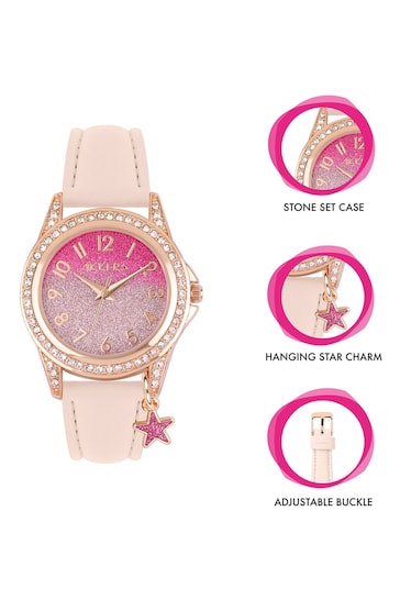 Peers Hardy Girls Pink PU Tikkers Strap Glitter Watch, Necklace And Purse Set