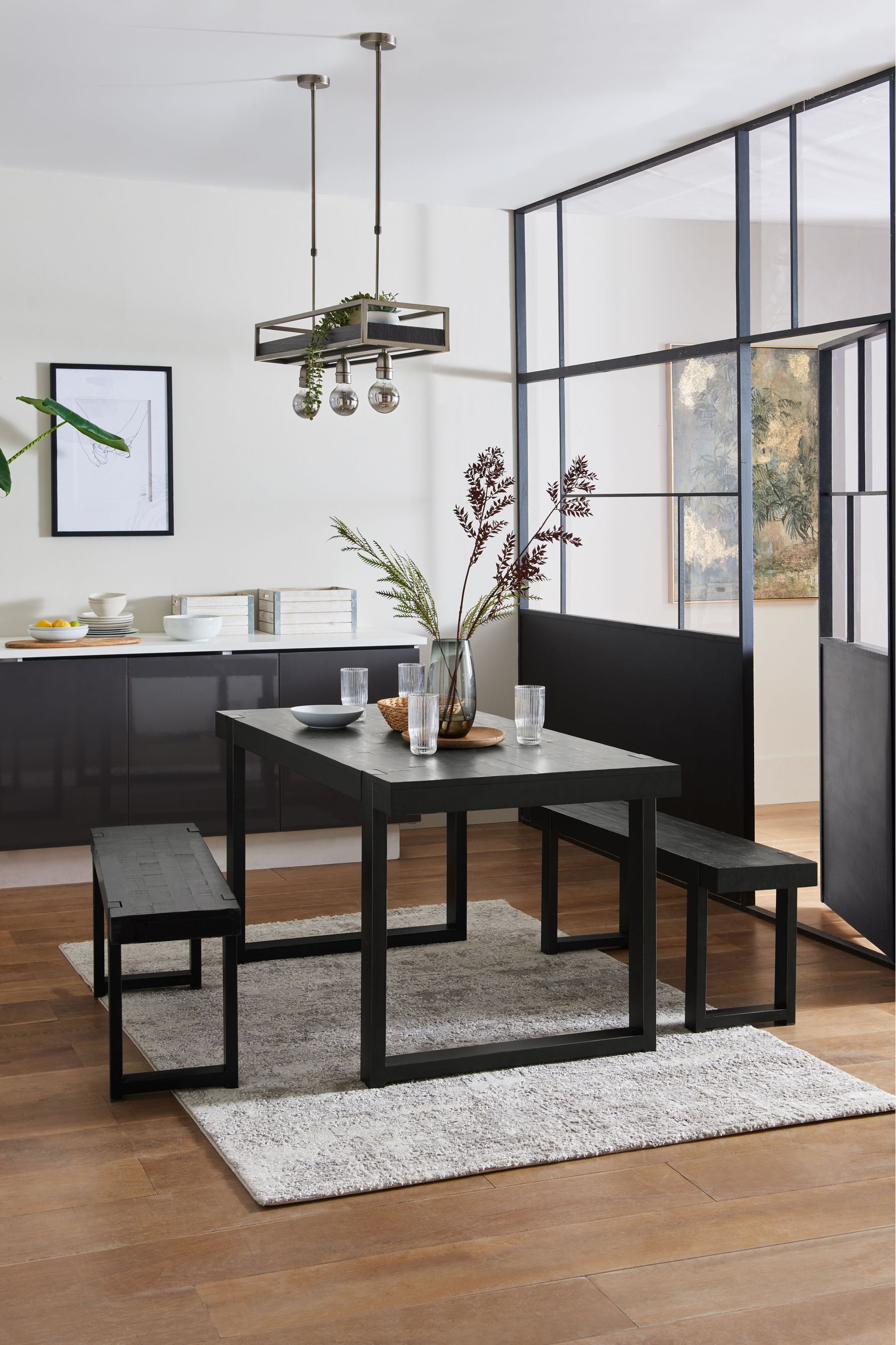 Black Jefferson Pine 4 Seater Bench Dining Table and Bench Set
