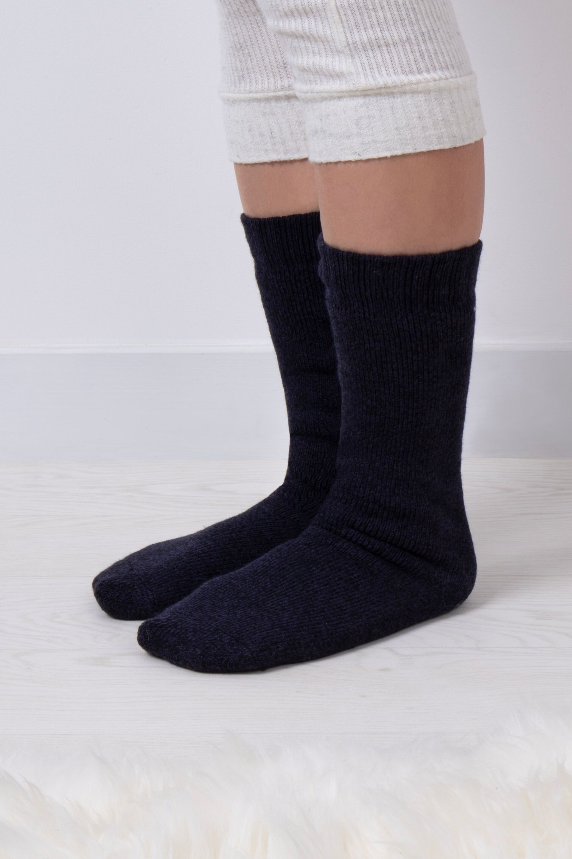 Totes Blue Ladies Premium Thermal Wool Blend Slipper Socks - Image 1 of 5