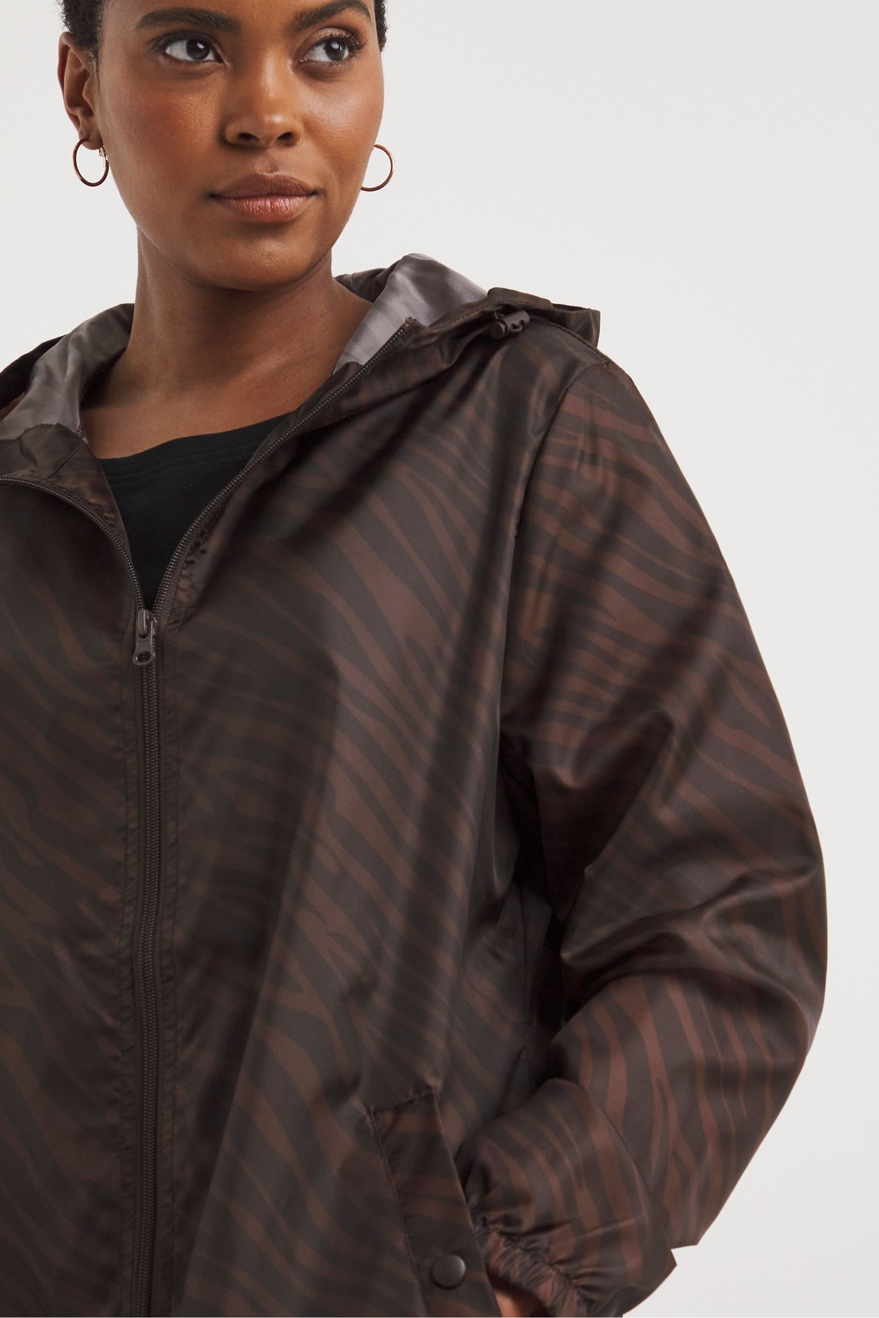 JD Williams Brown Zebra Print Longline Pac a mac Coat