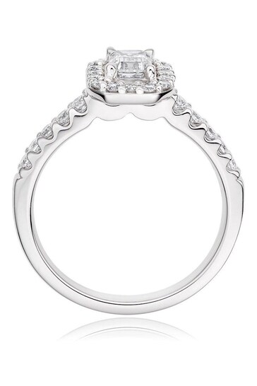Beaverbrooks Platinum Diamond Emerald Shaped Halo Ring