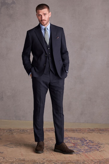 Navy Slim Fit Signature Tollegno Suit: Waistcoat