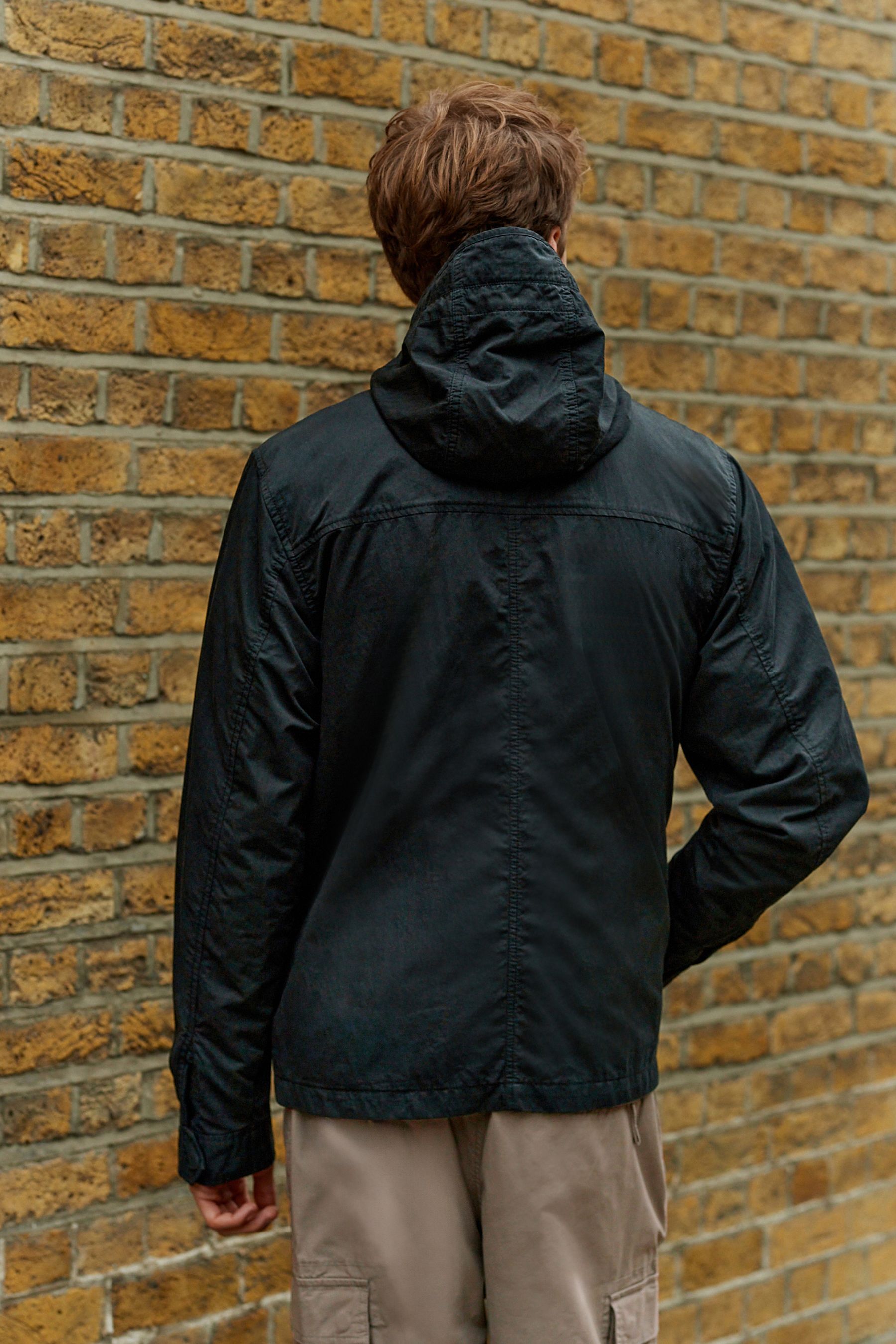 Black hooded utility jacket hotsell