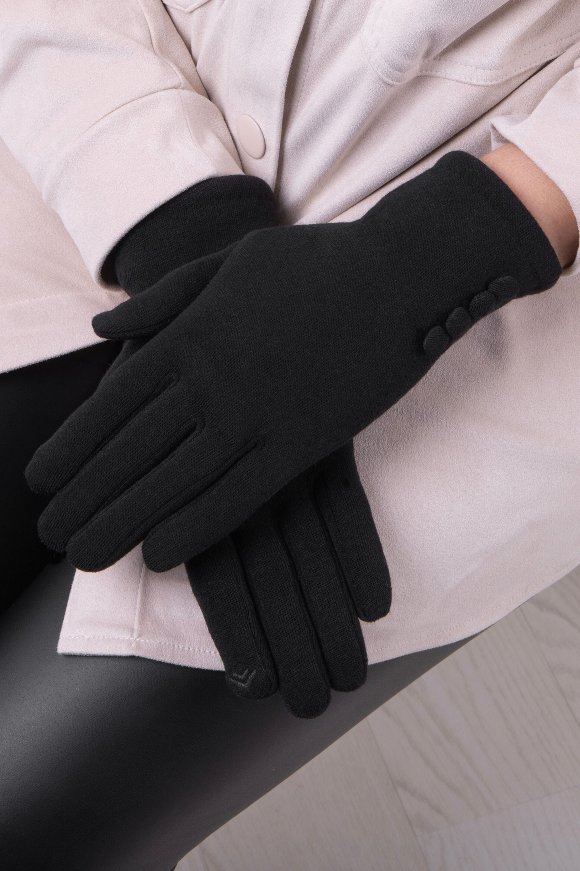 Totes Black Isotoner Ladies Thermal SmarTouch Gloves With Button Detail - Image 2 of 2