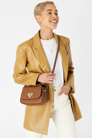 Accessorize Bee Detail Brown Cross-Body Bag